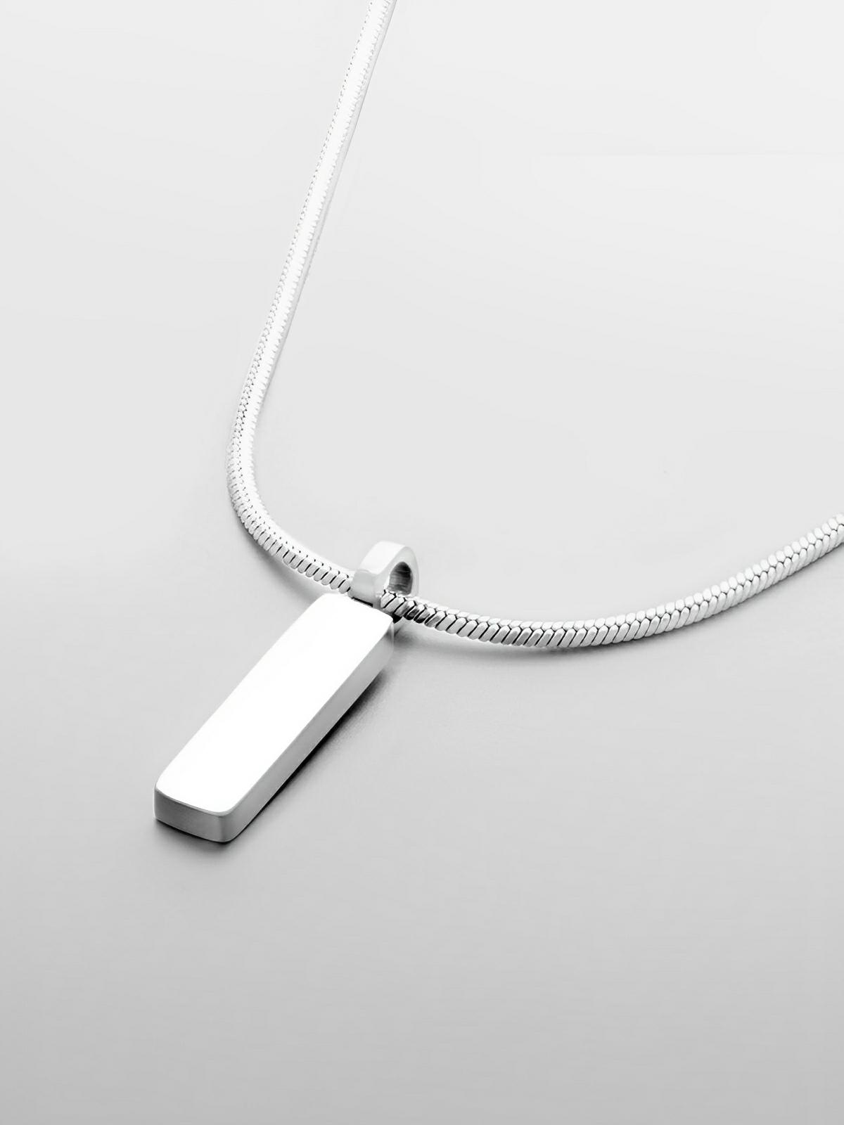 Collier acier inoxydable, pendentif rectangulaire, chaîne serpent, style minimaliste, homme moderne, modèle William - Collier - Argent 55 cm