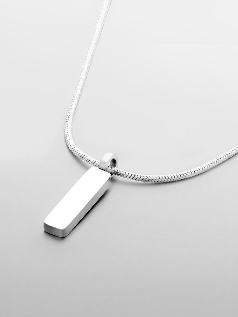 Collier acier inoxydable, pendentif rectangulaire, chaîne serpent, style minimaliste, homme moderne, modèle William - Collier - Argent 55 cm