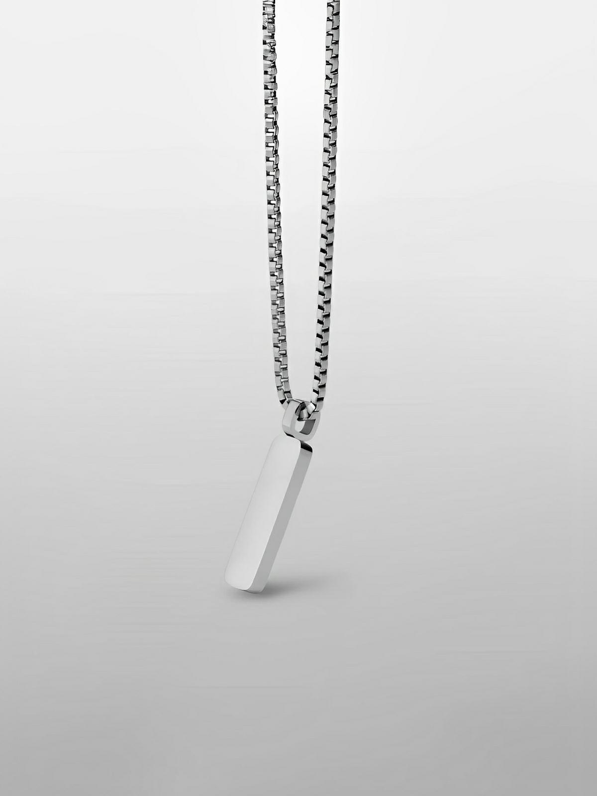 Collier acier inoxydable, pendentif rectangulaire, chaîne vénitienne, style minimaliste, homme moderne, modèle Séran - Collier - Argent 55 cm