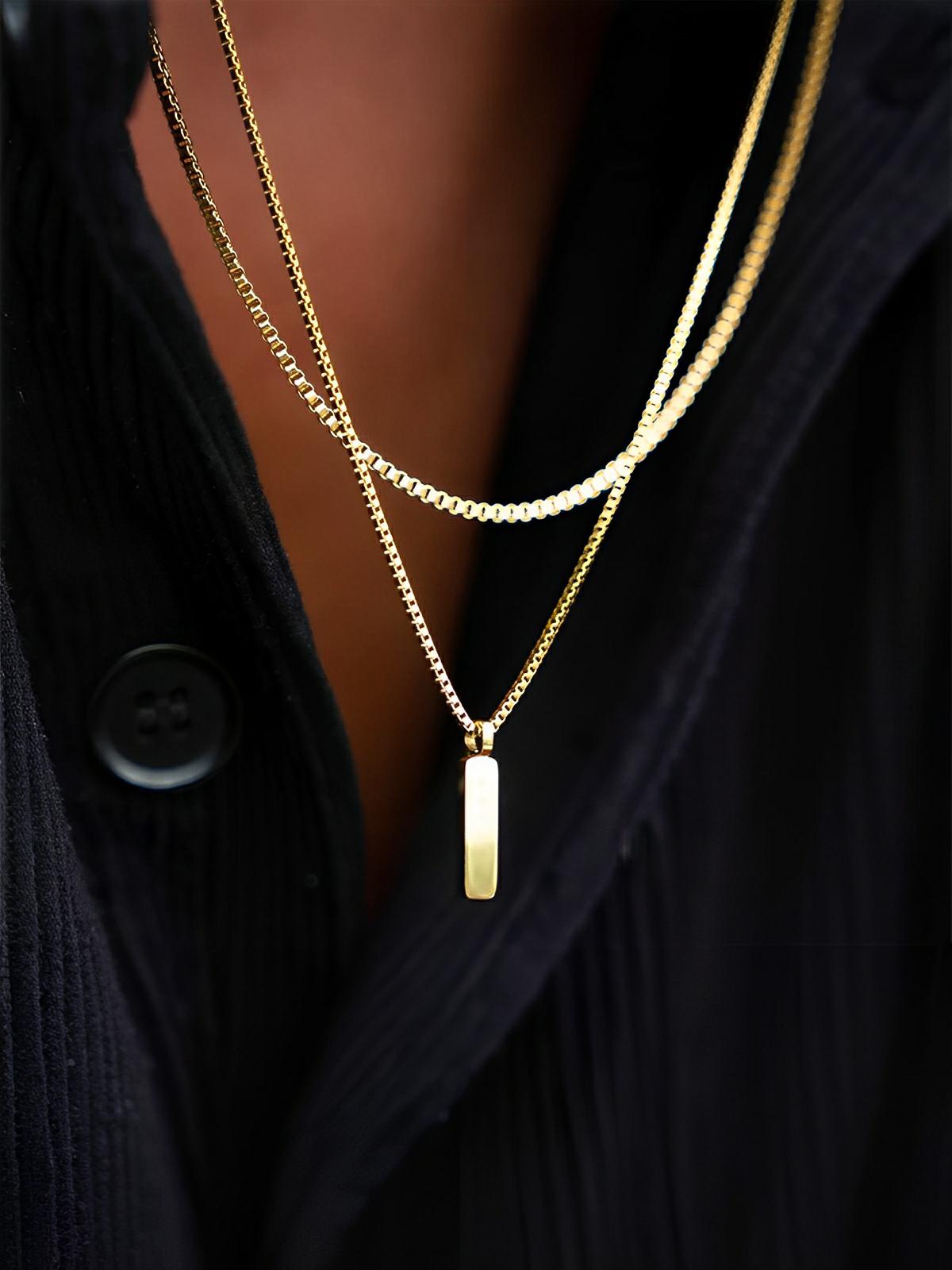 Collier acier inoxydable, pendentif rectangulaire, chaîne vénitienne, style minimaliste, homme moderne, modèle Séran - Collier - Or 55 cm