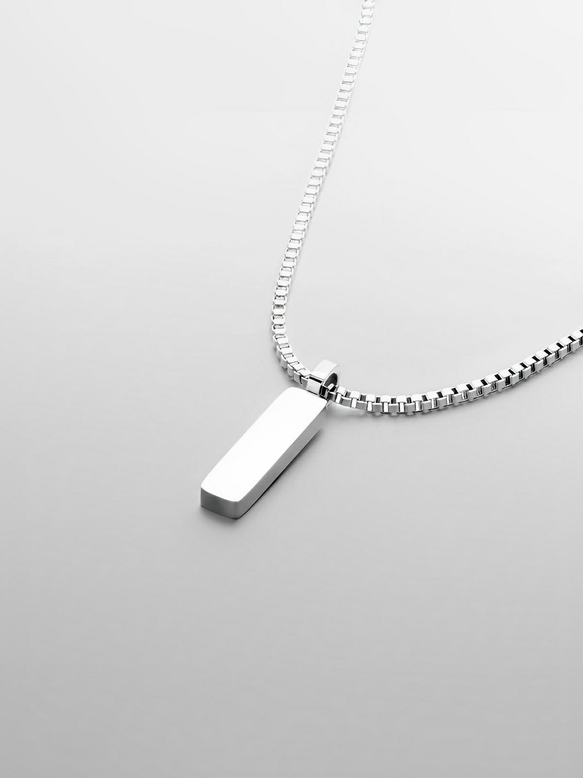 Collier acier inoxydable, pendentif rectangulaire, chaîne vénitienne, style minimaliste, homme moderne, modèle Séran - Collier - Argent 55 cm