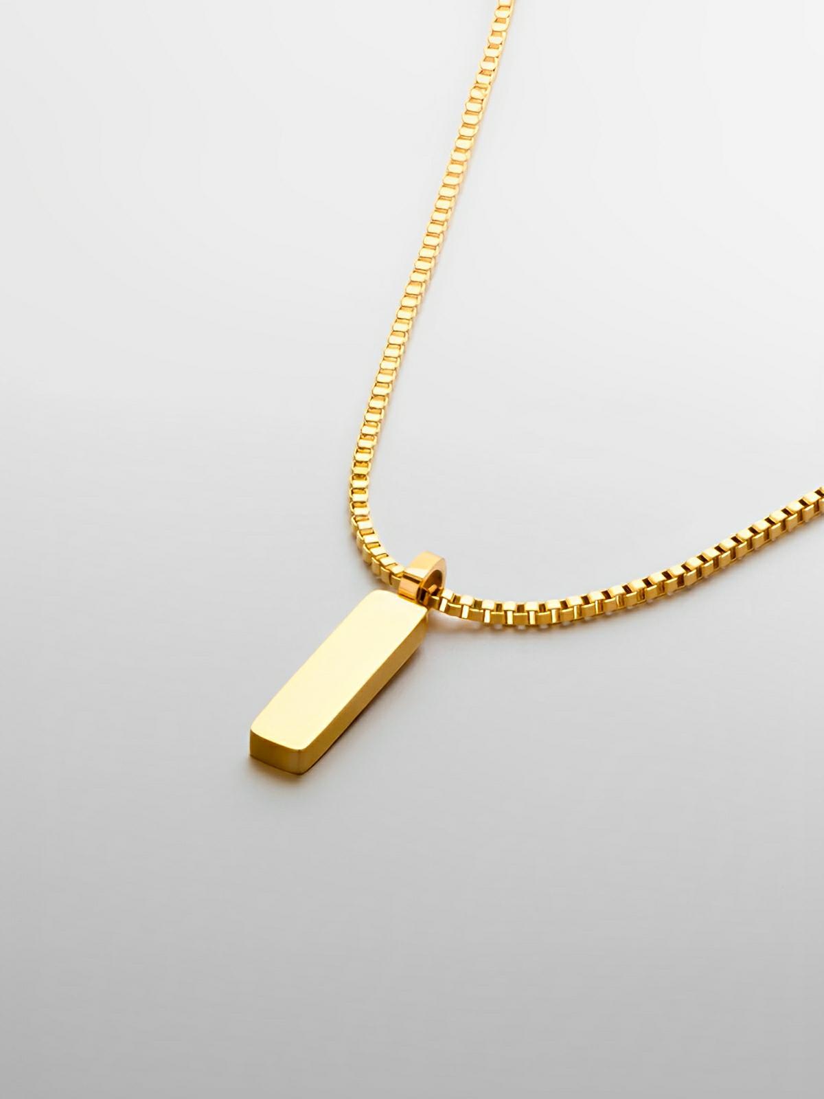 Collier acier inoxydable, pendentif rectangulaire, chaîne vénitienne, style minimaliste, homme moderne, modèle Séran - Collier - Or 55 cm
