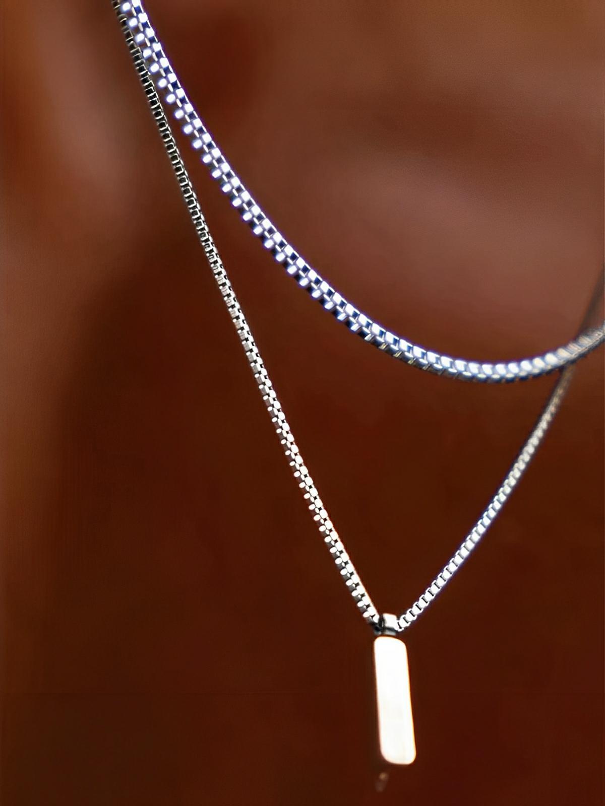Collier acier inoxydable, pendentif rectangulaire, chaîne vénitienne, style minimaliste, homme moderne, modèle Séran - Collier - Argent 55 cm