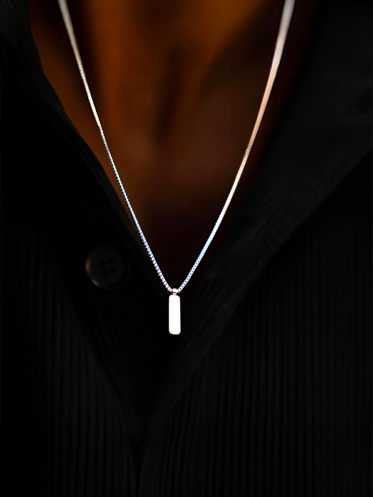 Collier acier inoxydable, pendentif rectangulaire, chaîne vénitienne, style minimaliste, homme moderne, modèle Séran - Collier - Argent 55 cm
