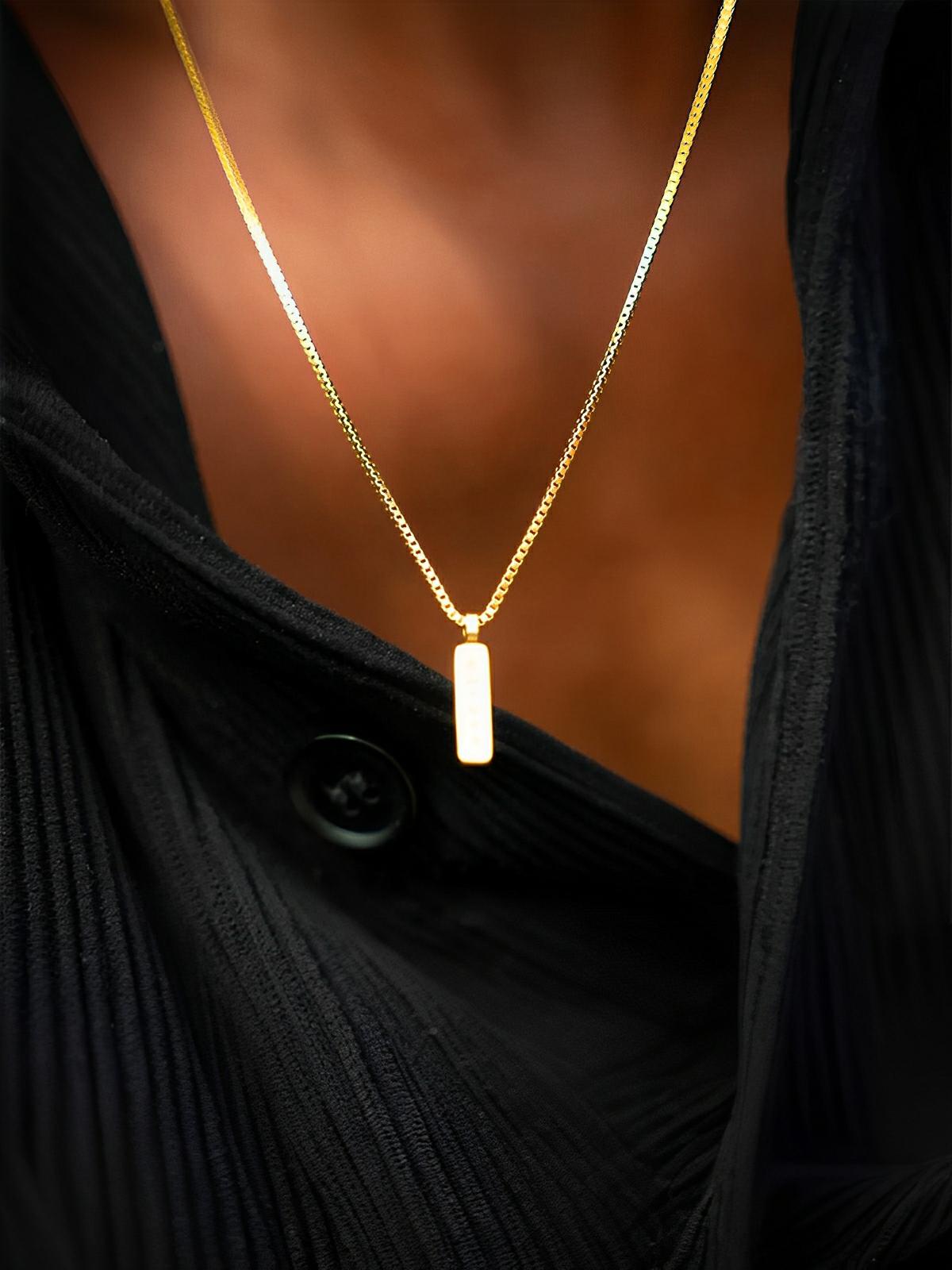 Collier acier inoxydable, pendentif rectangulaire, chaîne vénitienne, style minimaliste, homme moderne, modèle Séran - Collier - Or 55 cm