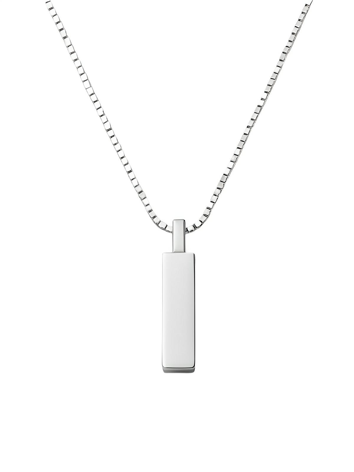 Collier acier inoxydable, pendentif rectangulaire, chaîne vénitienne, style minimaliste, homme moderne, modèle Séran - Collier - Argent 55 cm