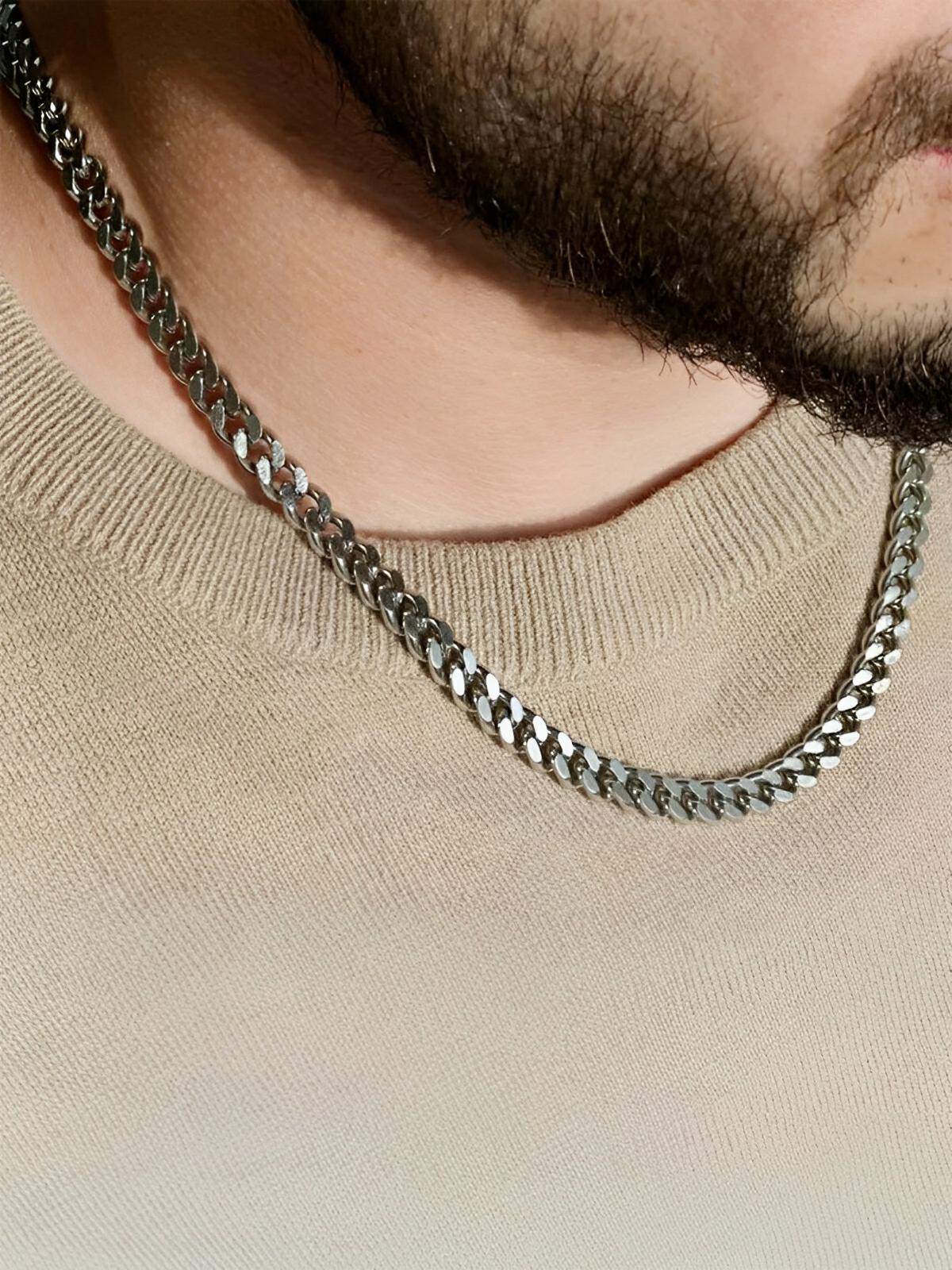 Collier chaîne cubaine, en acier inoxydable, style unique, modèle Will - Collier - Argent 45 cm