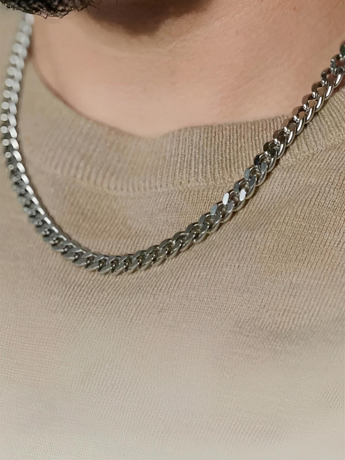 Collier chaîne cubaine, en acier inoxydable, style unique, modèle Will - Collier - Argent 45 cm