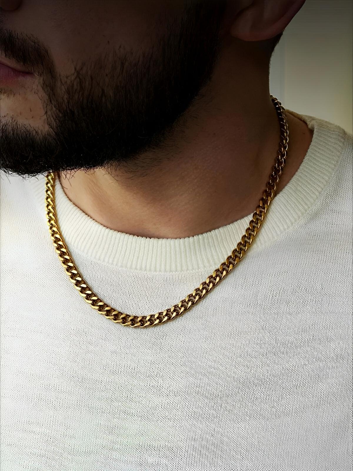 Collier chaîne cubaine, en acier inoxydable, style unique, modèle Will - Collier - Or 45 cm