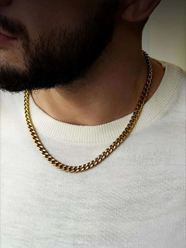 Collier chaîne cubaine, en acier inoxydable, style unique, modèle Will - Collier - Or 45 cm