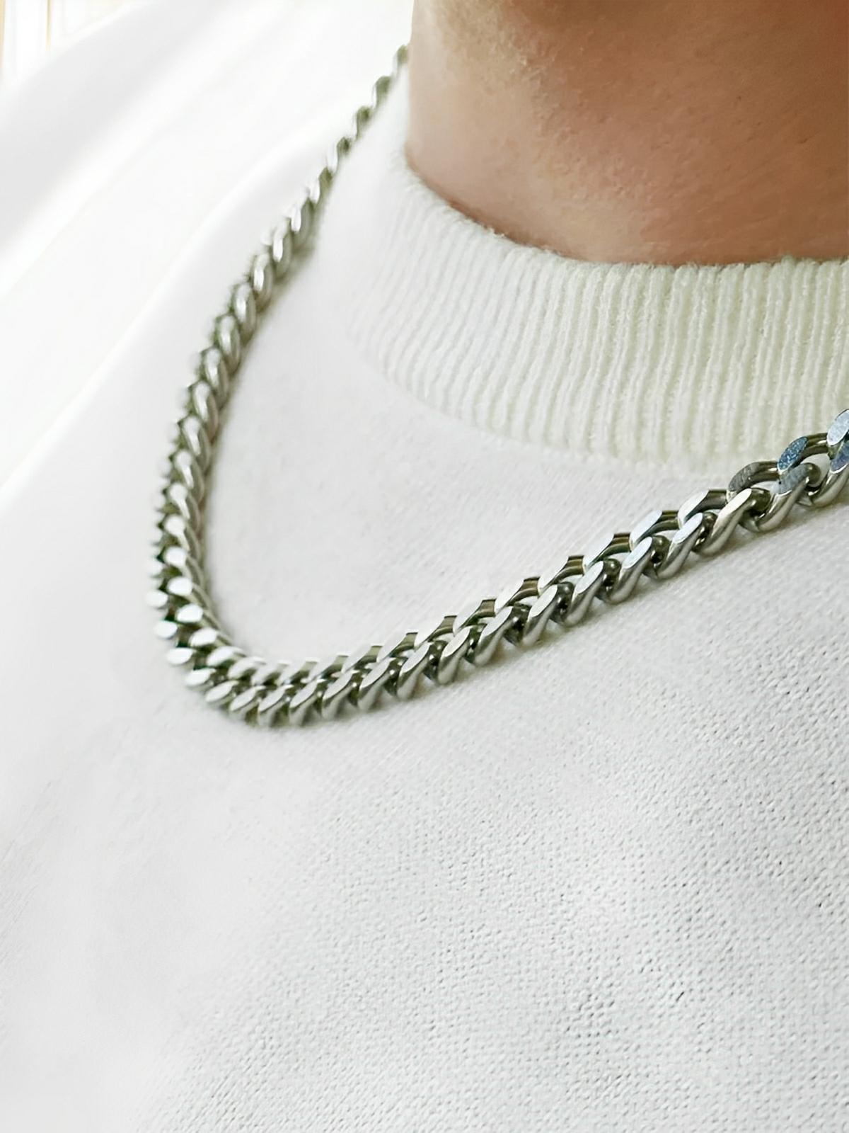 Collier chaîne cubaine, en acier inoxydable, style unique, modèle Will - Collier - Argent 45 cm