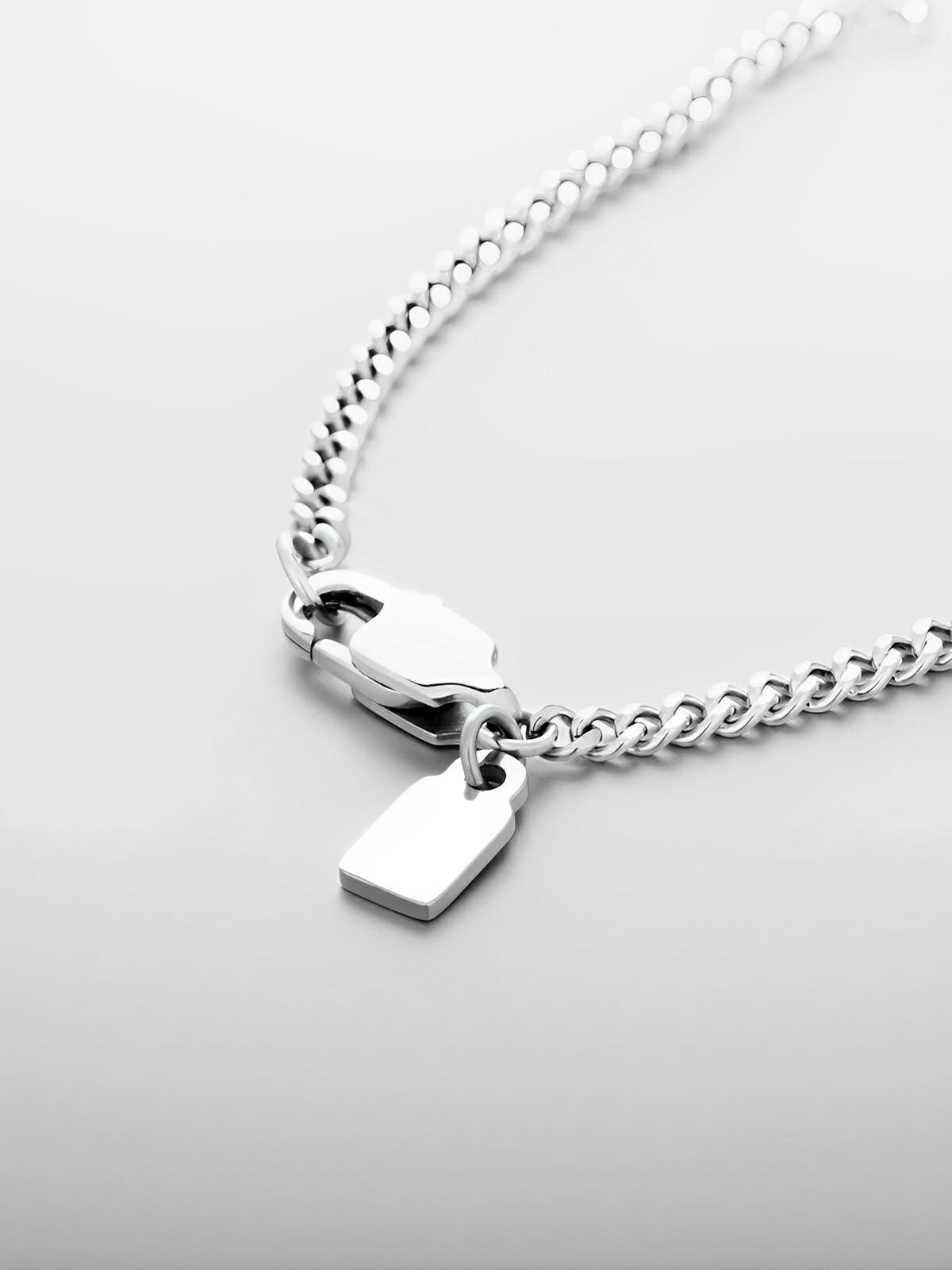 Collier chaîne cubaine homme, en acier inoxydable, style urbain, waterproof, modèle Loni - Collier - Argent 55 cm