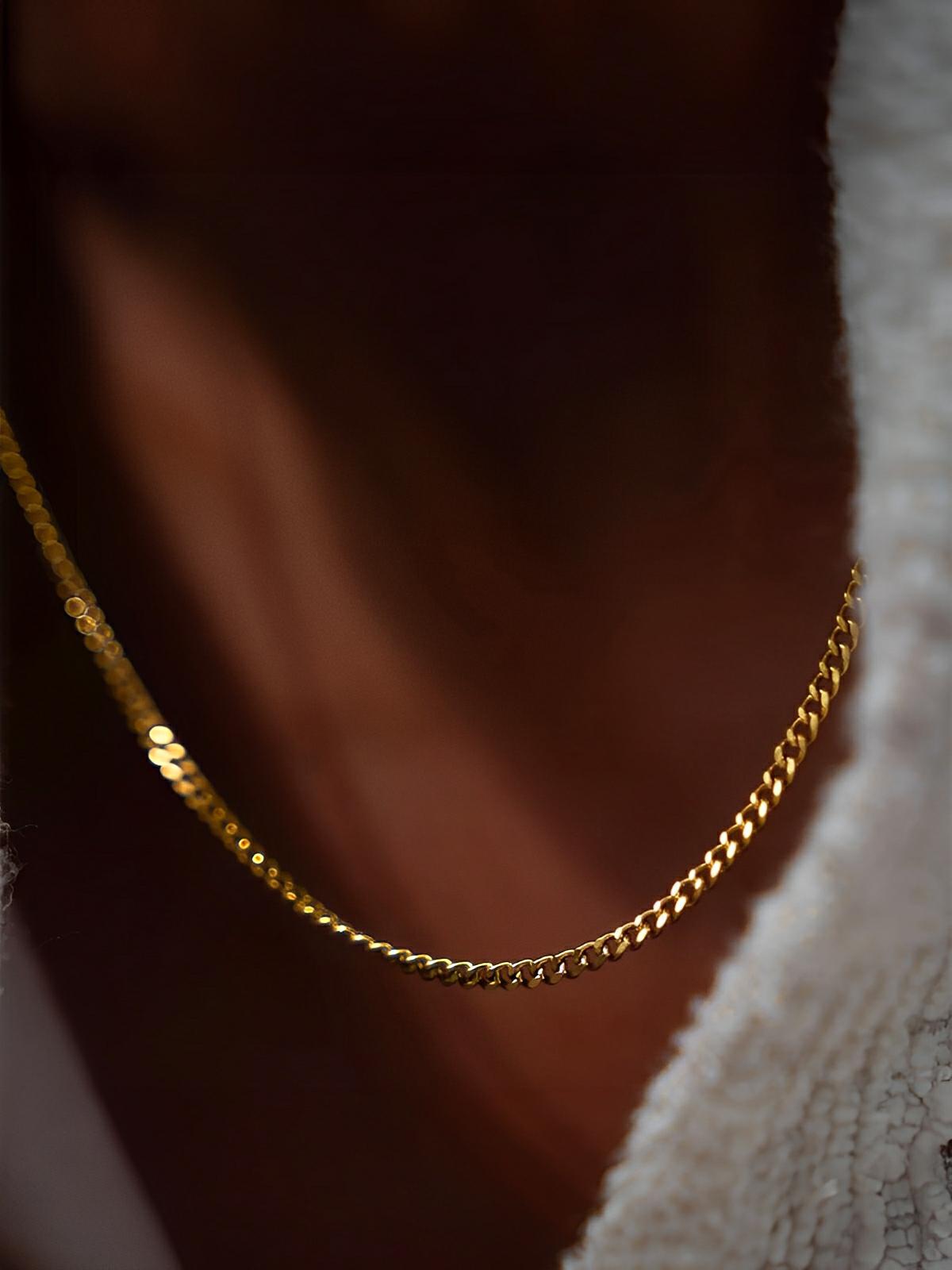 Collier chaîne cubaine homme, en acier inoxydable, style urbain, waterproof, modèle Loni - Collier - Or 55 cm