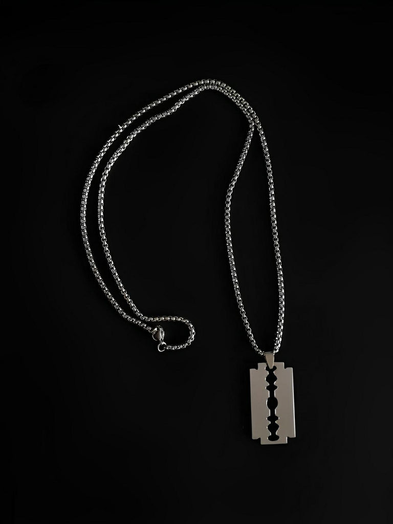 Collier chaîne en acier inoxydable, pendentif lame de rasoir, bijou tendance, modèle Fred - Collier - Argent 60 cm