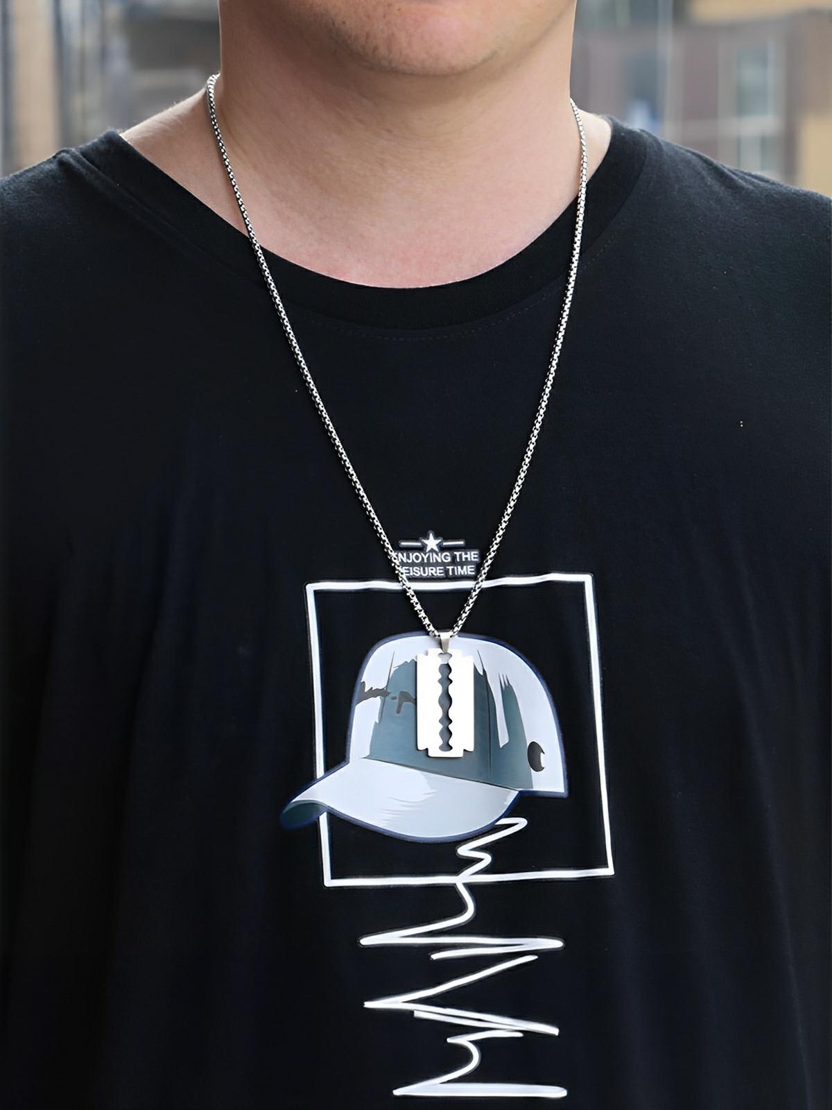 Collier chaîne en acier inoxydable, pendentif lame de rasoir, bijou tendance, modèle Fred - Collier - Argent 60 cm