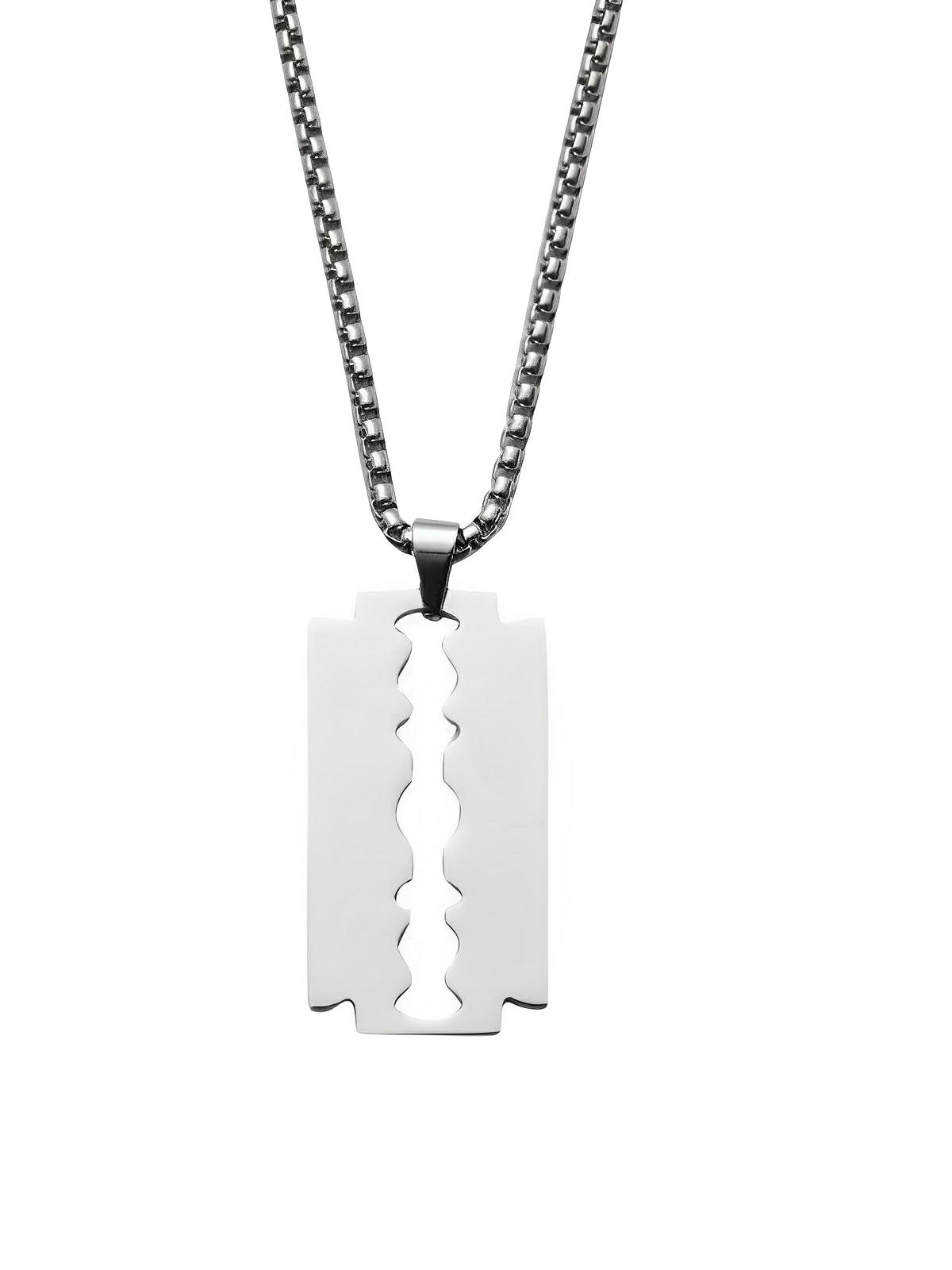 Collier chaîne en acier inoxydable, pendentif lame de rasoir, bijou tendance, modèle Fred - Collier - Argent 60 cm