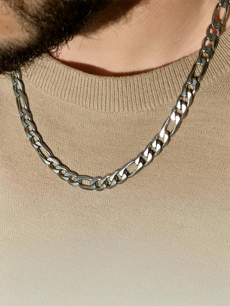 Collier chaîne figaro homme, en acier Inoxydable, style hip - hop, modèle Léon - Collier - Argent 45 cm