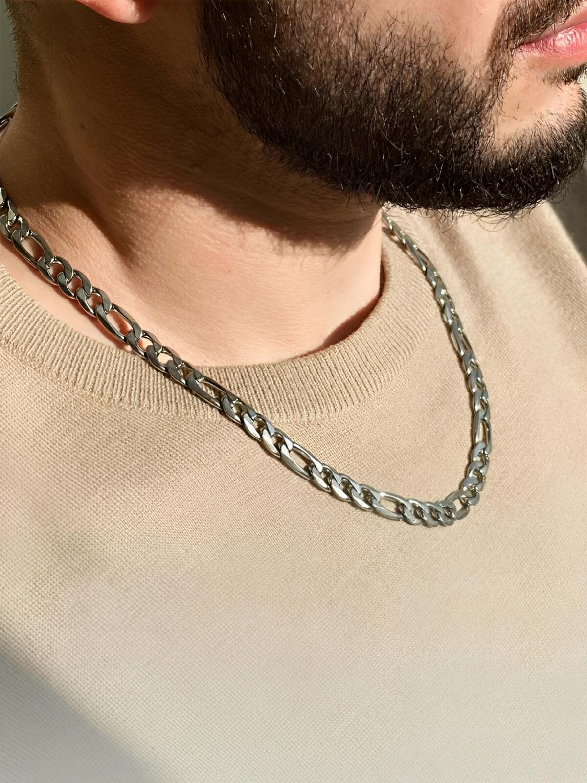 Collier chaîne figaro homme, en acier Inoxydable, style hip - hop, modèle Léon - Collier - Argent 45 cm