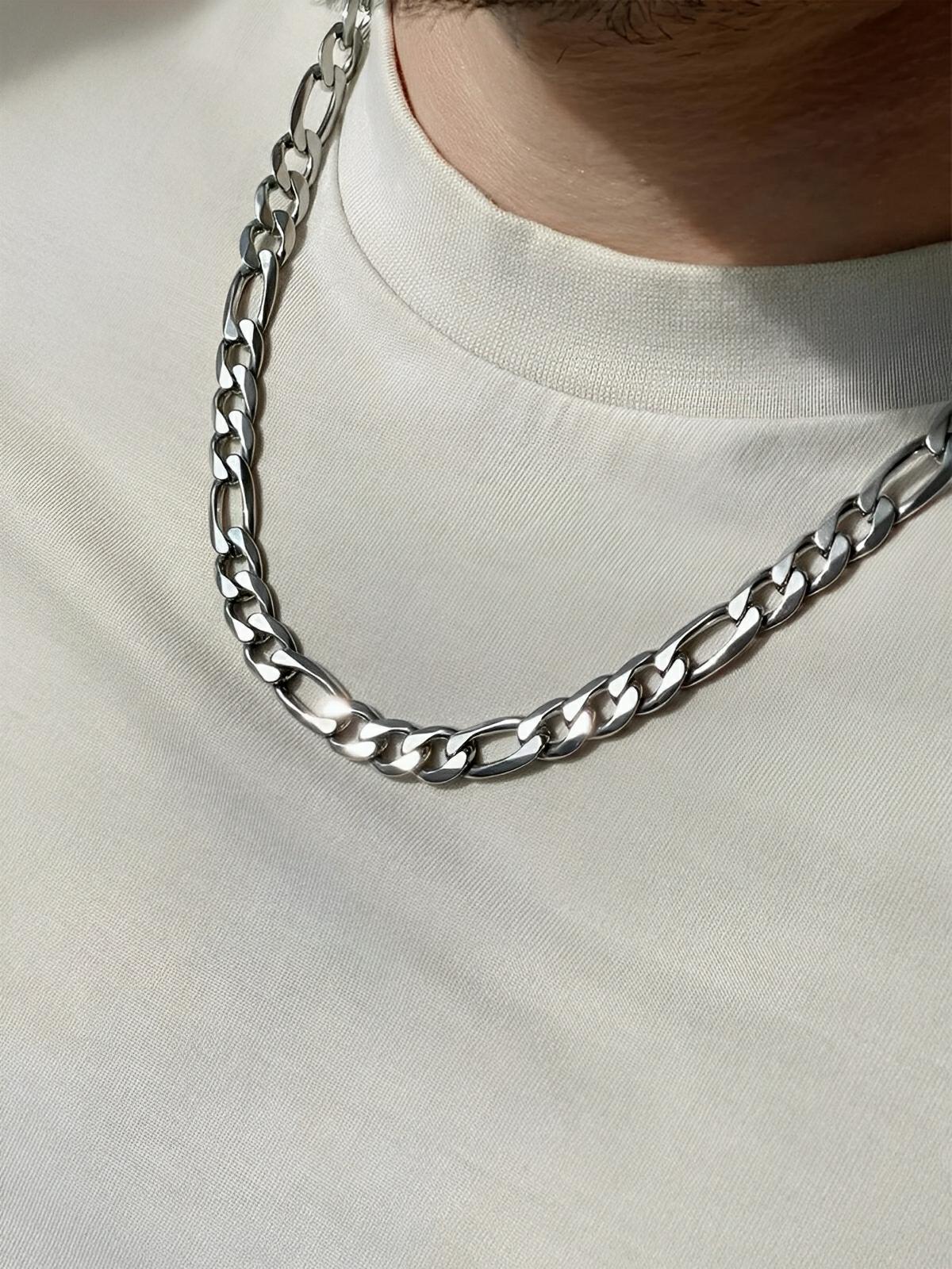 Collier chaîne figaro homme, en acier Inoxydable, style hip - hop, modèle Léon - Collier - Argent 45 cm