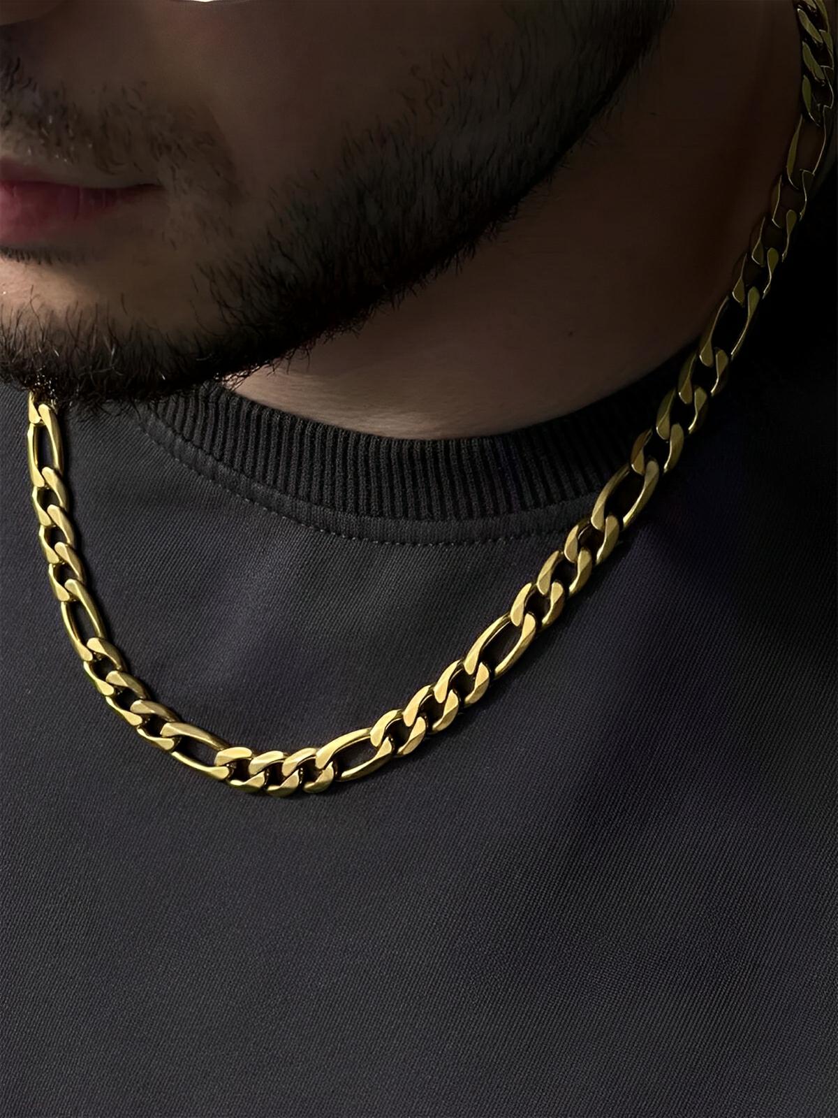 Collier chaîne figaro homme, en acier Inoxydable, style hip - hop, modèle Léon - Collier - Or 45 cm