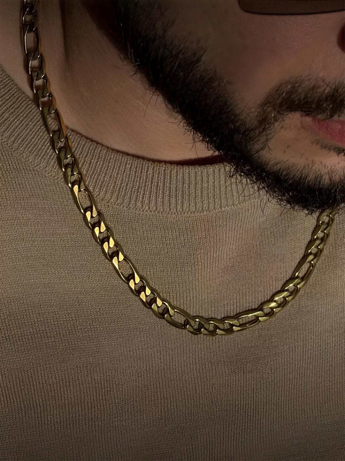 Collier chaîne figaro homme, en acier Inoxydable, style hip - hop, modèle Léon - Collier - Or 45 cm