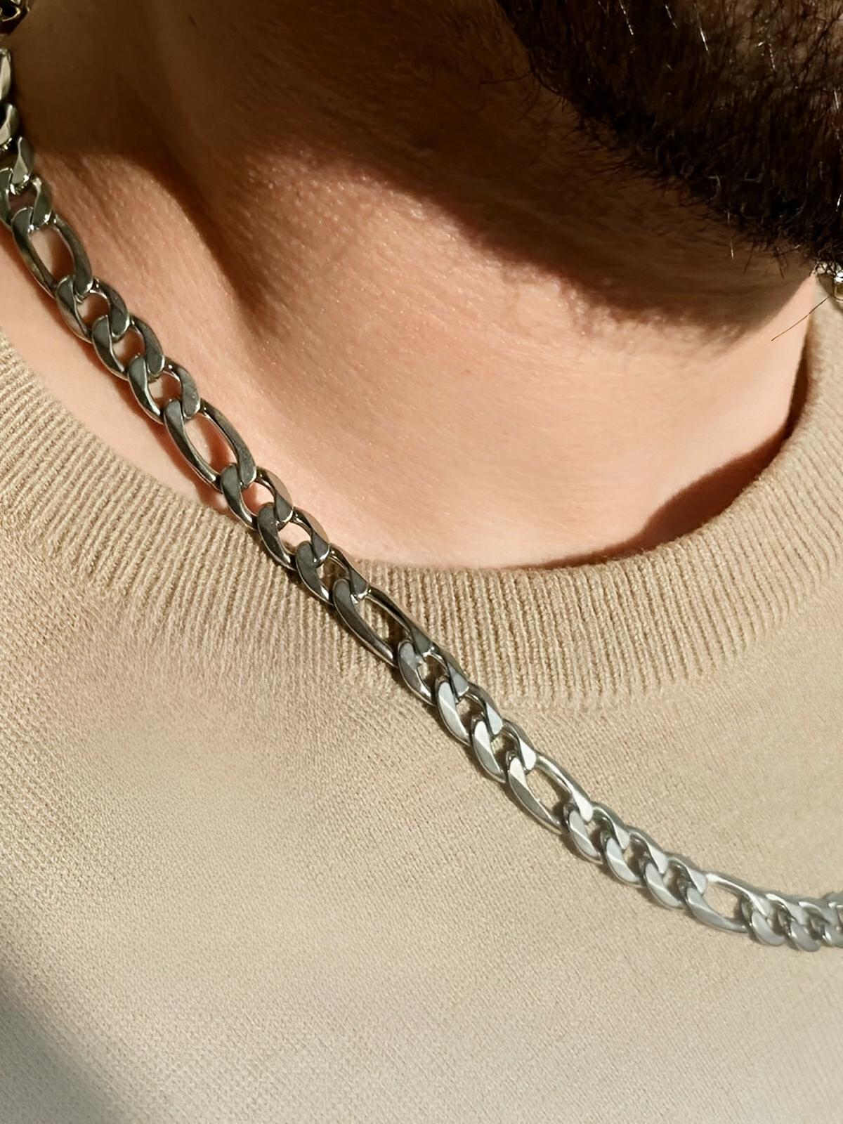 Collier chaîne figaro homme, en acier Inoxydable, style hip - hop, modèle Léon - Collier - Argent 45 cm