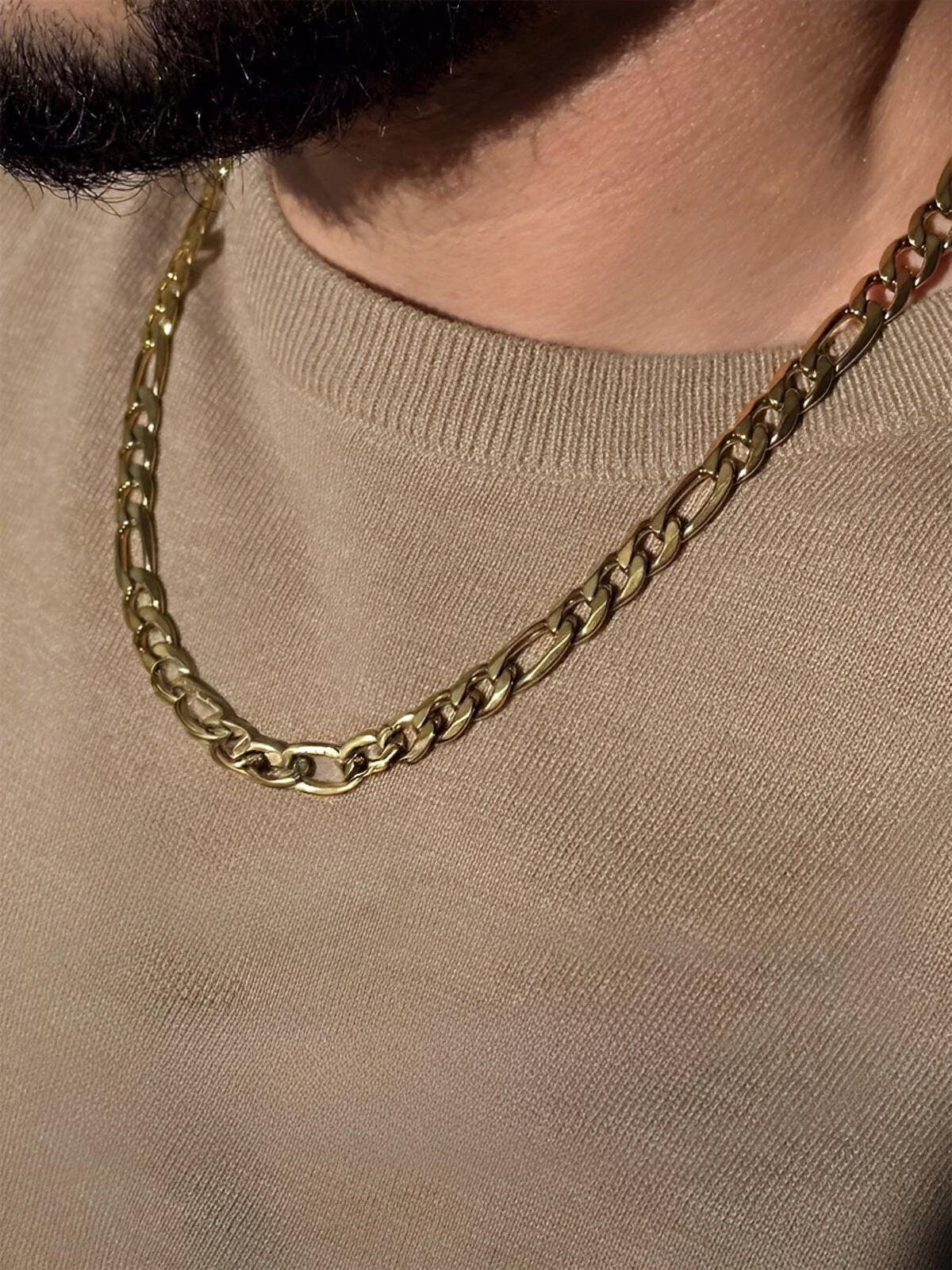Collier chaîne figaro homme, en acier Inoxydable, style hip - hop, modèle Léon - Collier - Or 45 cm