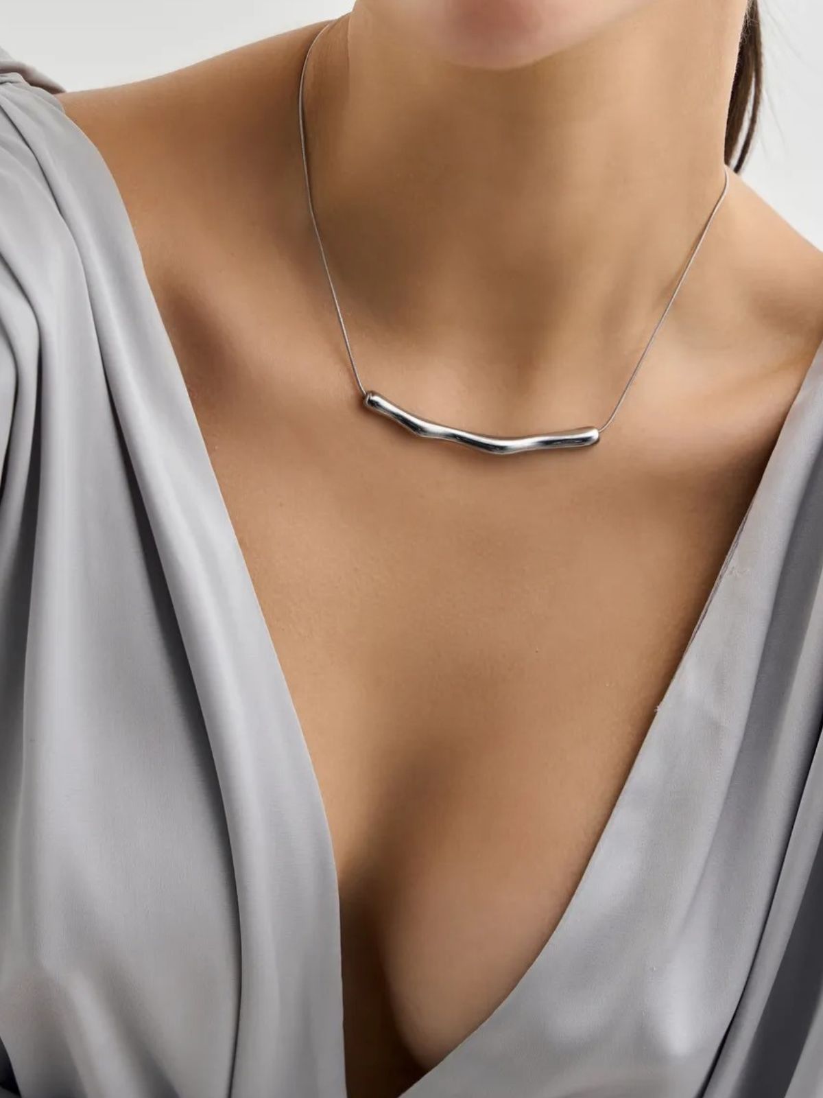 Collier chaîne fine, design irrégulier, acier doré, style froid, bijou tendance femme, Naomie - Collier - Argent 21 - 50 cm