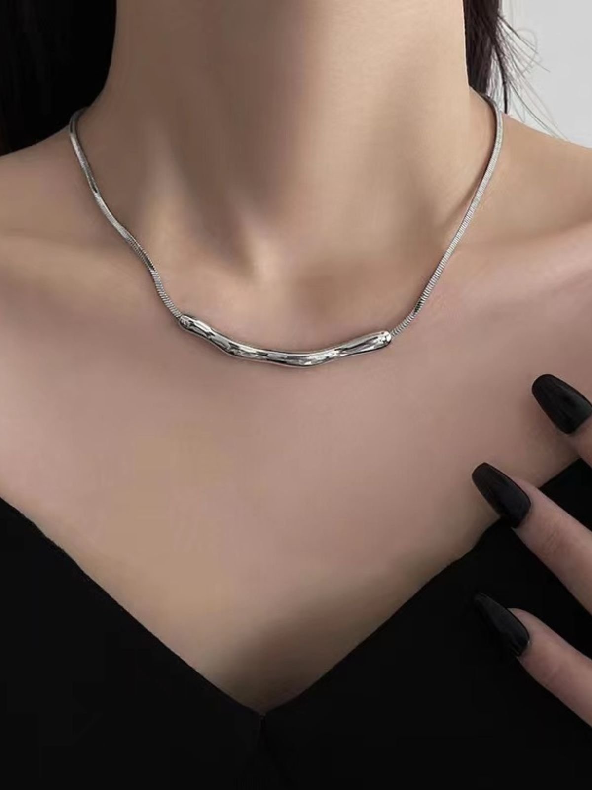 Collier chaîne fine, design irrégulier, acier doré, style froid, bijou tendance femme, Naomie - Collier - Argent 21 - 50 cm