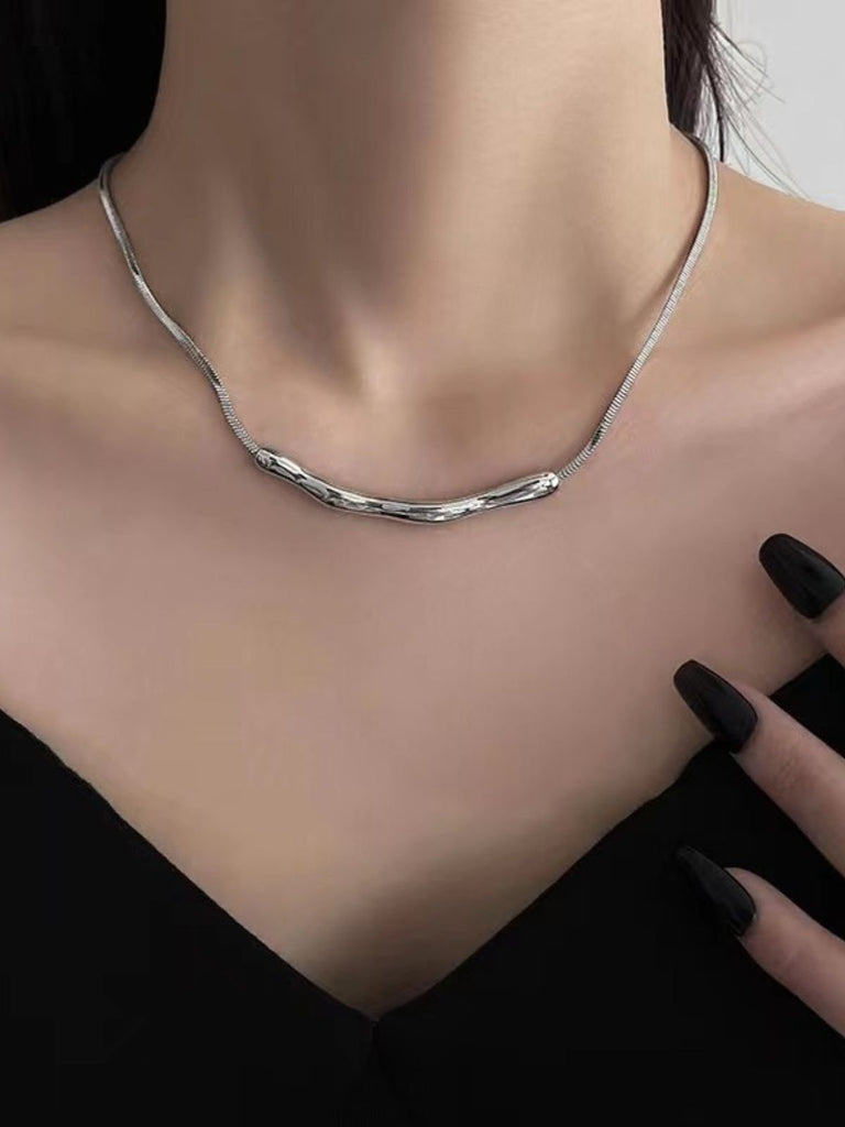 Collier chaîne fine, design irrégulier, acier doré, style froid, bijou tendance femme, Naomie - Collier - Argent 21 - 50 cm