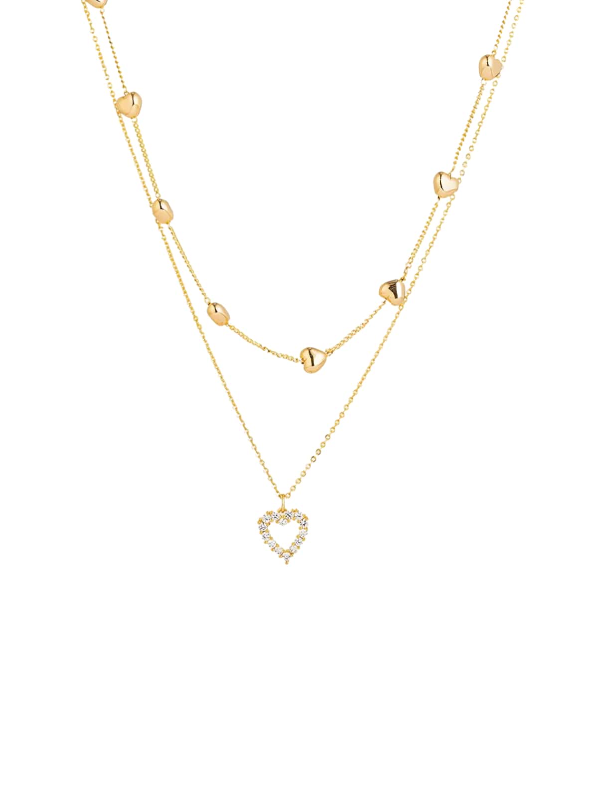 Collier cœur double rang, pendentif love cristal, chaîne serpent dorée, bijou femme moderne, style romantique, modèle Nyssa - Collier - Or 41 - 50cm