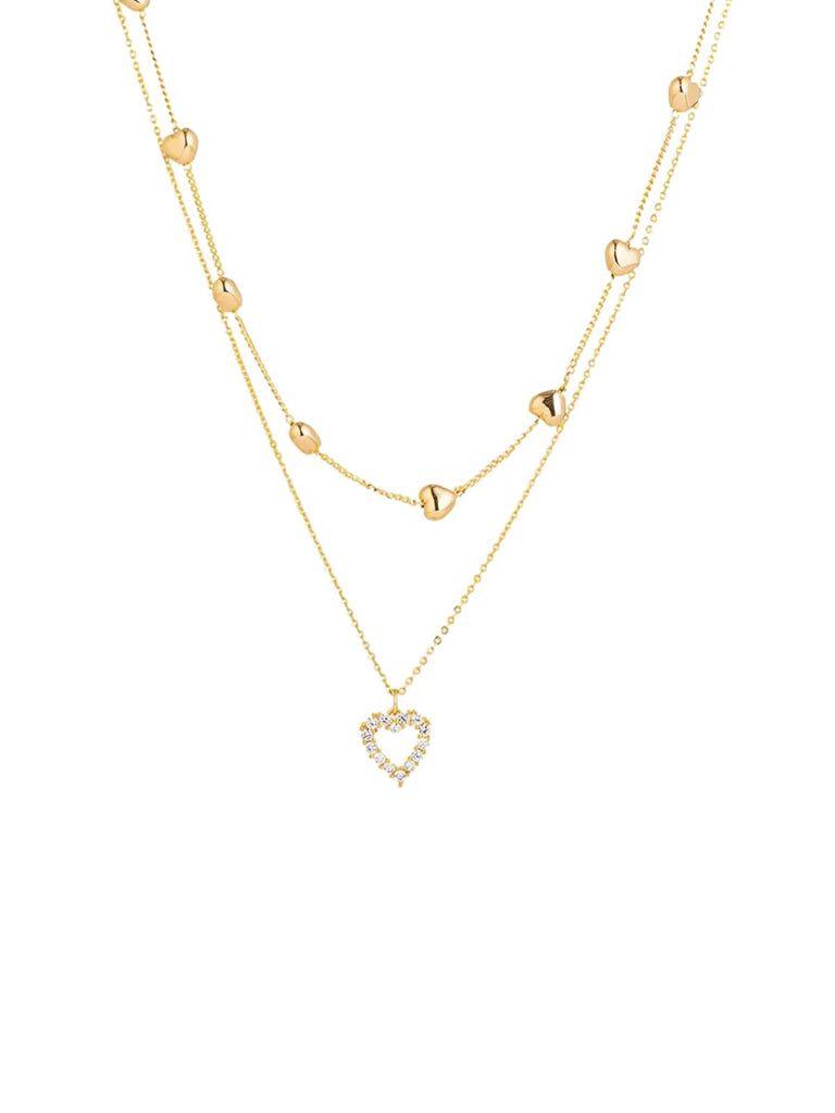 Collier cœur double rang, pendentif love cristal, chaîne serpent dorée, bijou femme moderne, style romantique, modèle Nyssa - Collier - Or 41 - 50cm