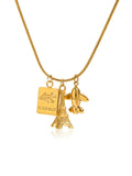 Collier doré, pendentifs voyage, avion, tour Eiffel, passeport, acier inoxydable, modèle Ninetta - Collier - Or 42 + 5 cm