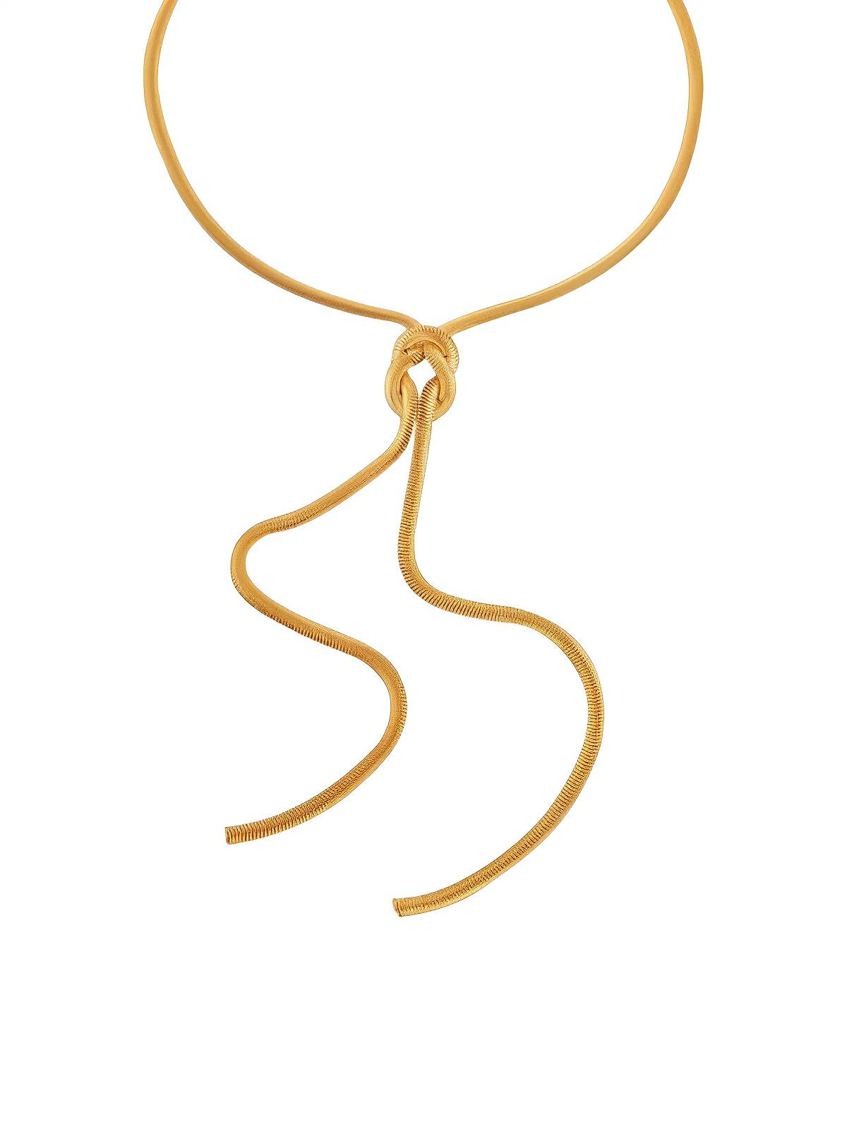Collier doré serpent noué, chaîne longue fluide, style ins, titane plaqué or 18K, modèle Octavia - Collier - Or 40 + 5 cm