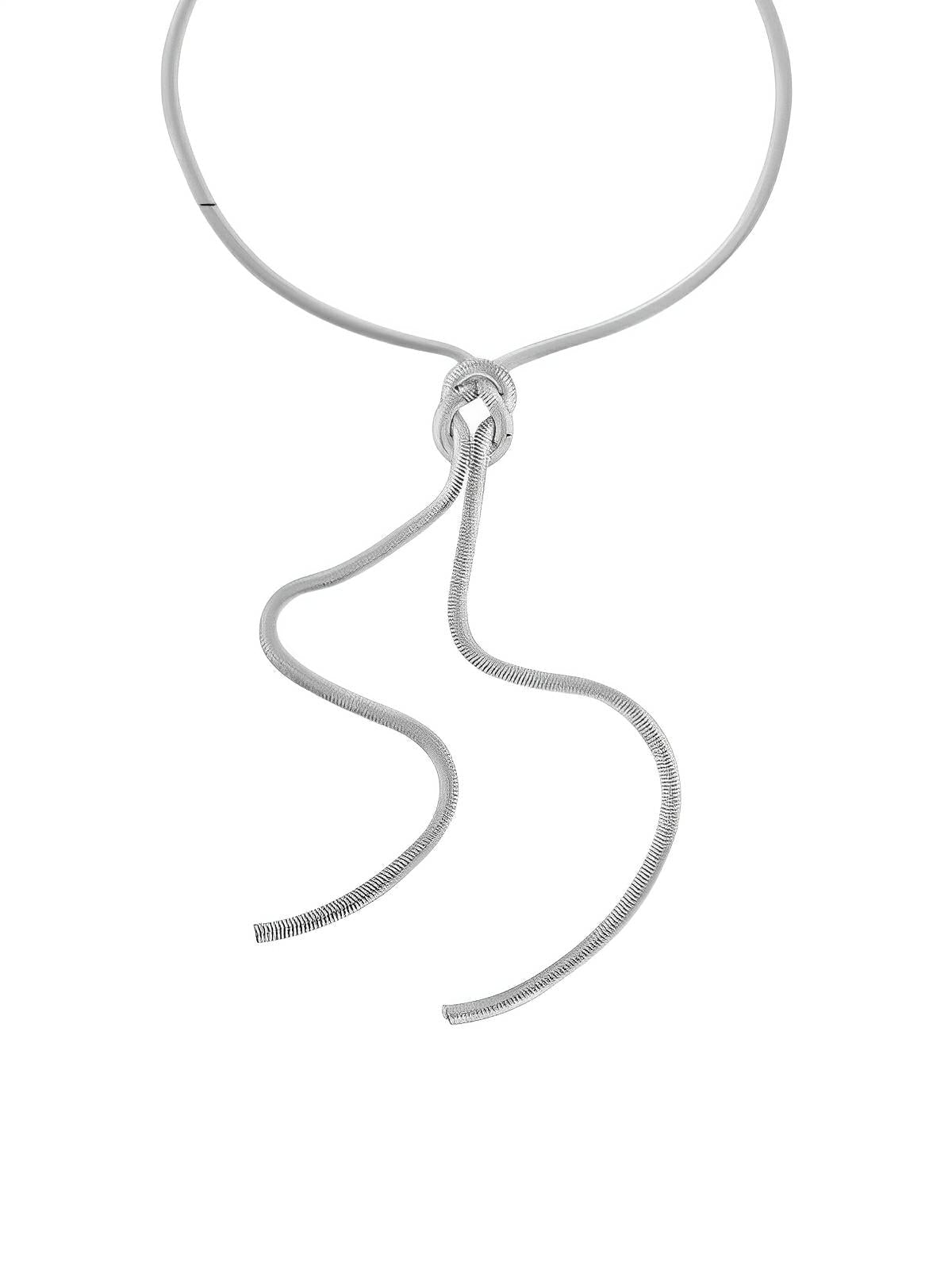 Collier doré serpent noué, chaîne longue fluide, style ins, titane plaqué or 18K, modèle Octavia - Collier - Argent 40 + 5 cm