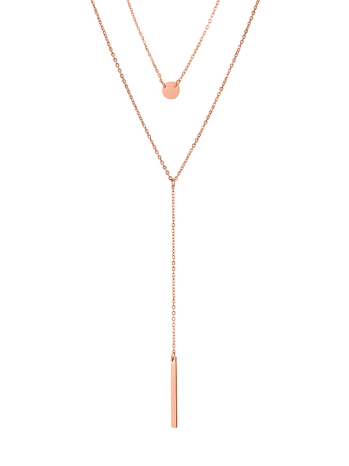 Collier double chaîne géométrique, acier inoxydable, cercle et barre, or, argent, or rose, modèle Kamila - Collier - Or 35 - 38cm