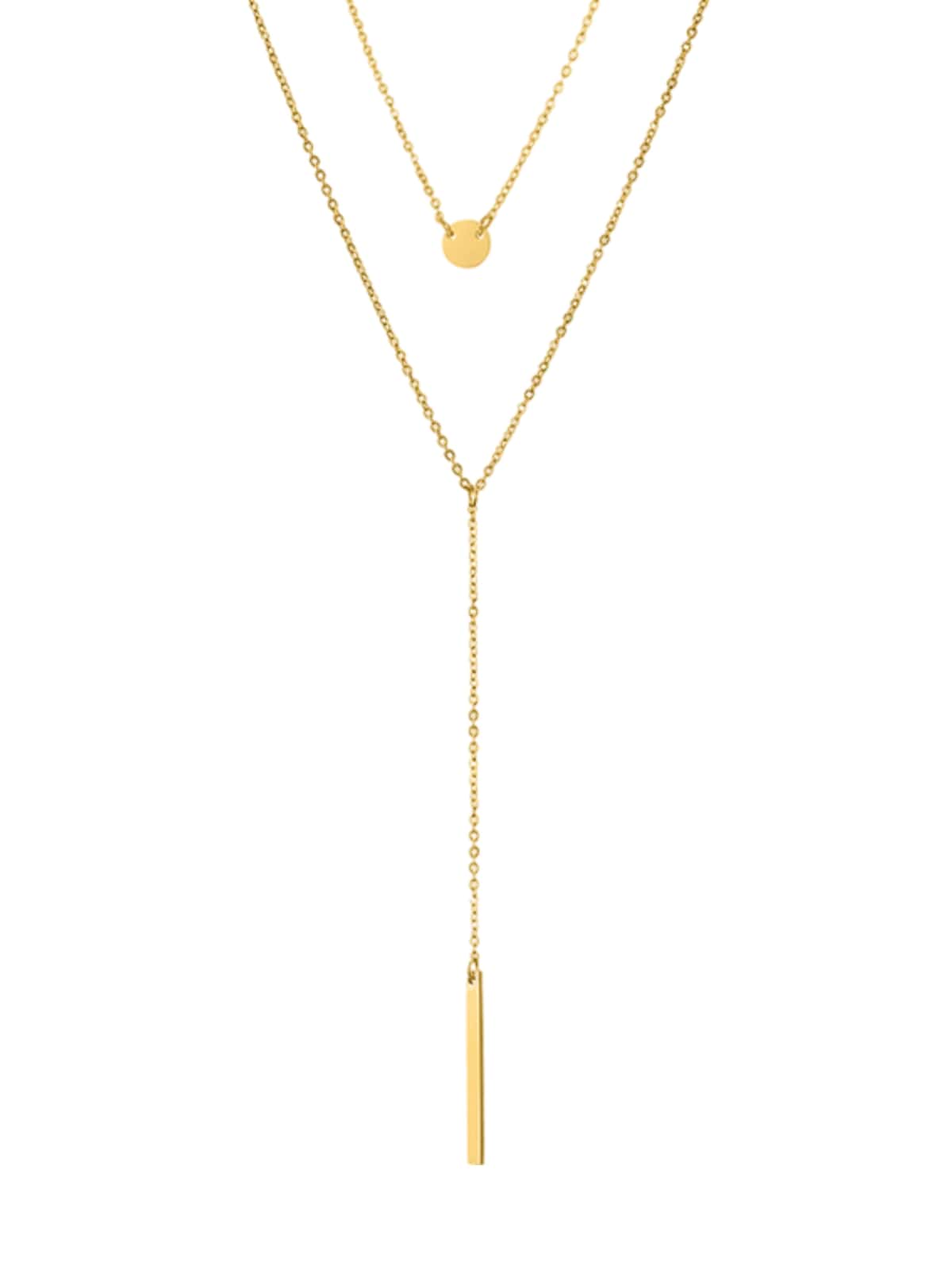 Collier double chaîne géométrique, acier inoxydable, cercle et barre, or, argent, or rose, modèle Kamila - Collier - Or Rosé 35 - 38cm