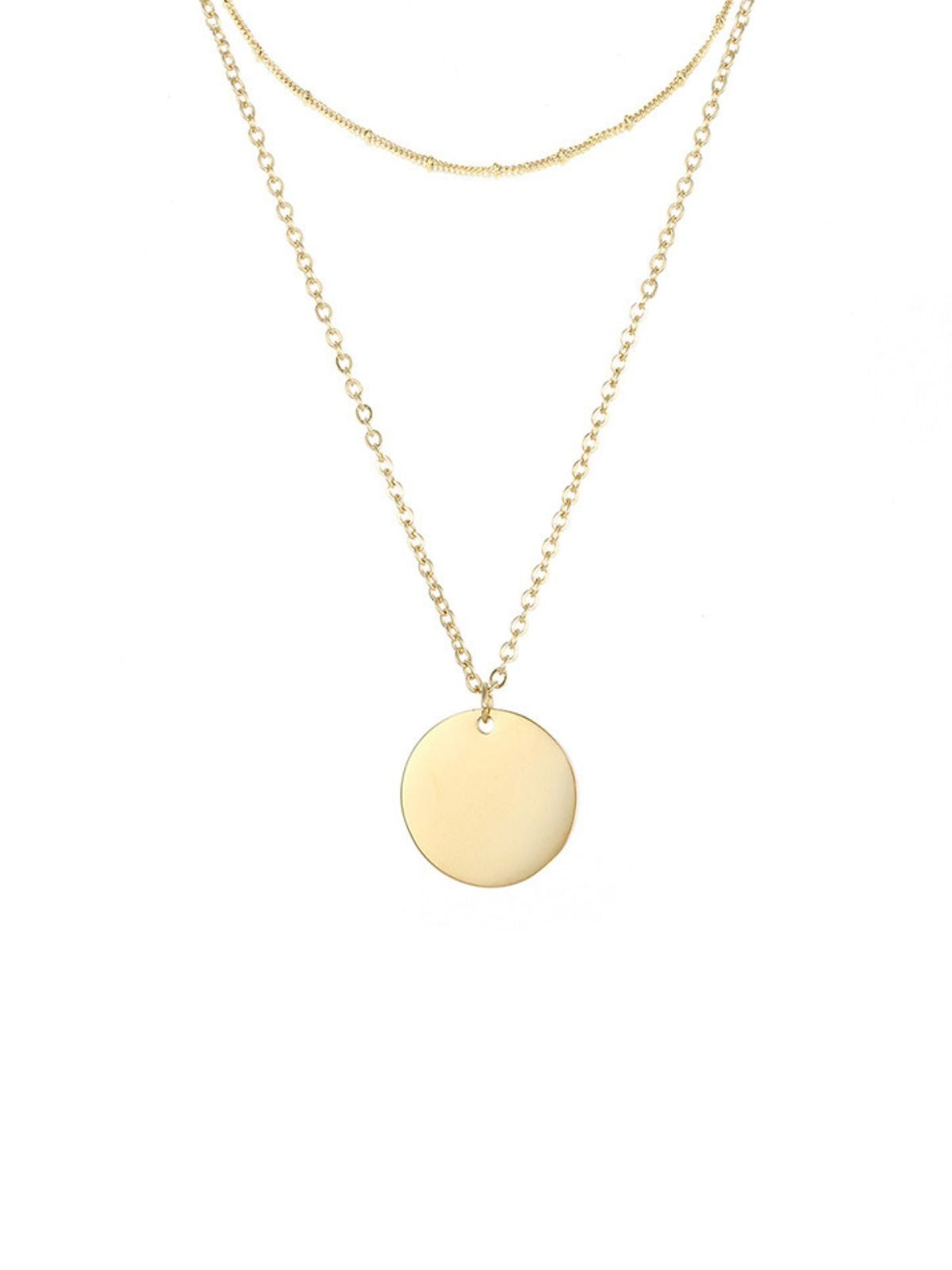 Collier double rang femme, chaîne fine acier inoxydable, pendentif rond, modèle Marguerite - Collier - Or 38 - 43cm