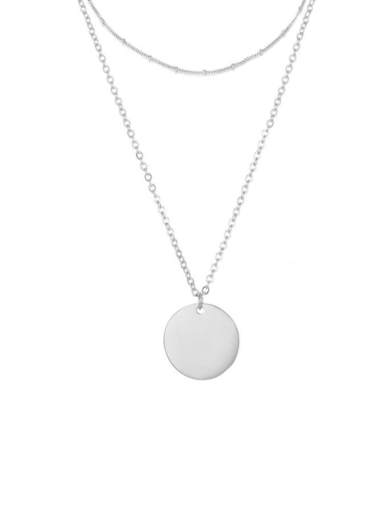 Collier double rang femme, chaîne fine acier inoxydable, pendentif rond, modèle Marguerite - Collier - Argent 38 - 43cm