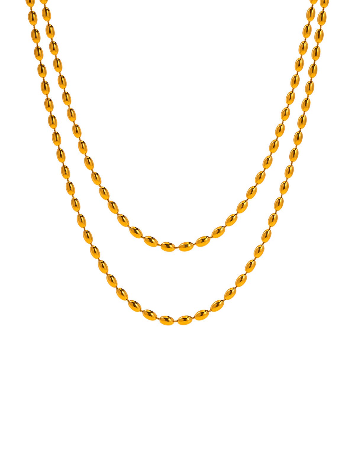 Collier double rangs femme, acier inoxydable doré, chaîne billes, style géométrique, tendance ins, modèle Ilma - Collier - Or 44.5 +6 cm
