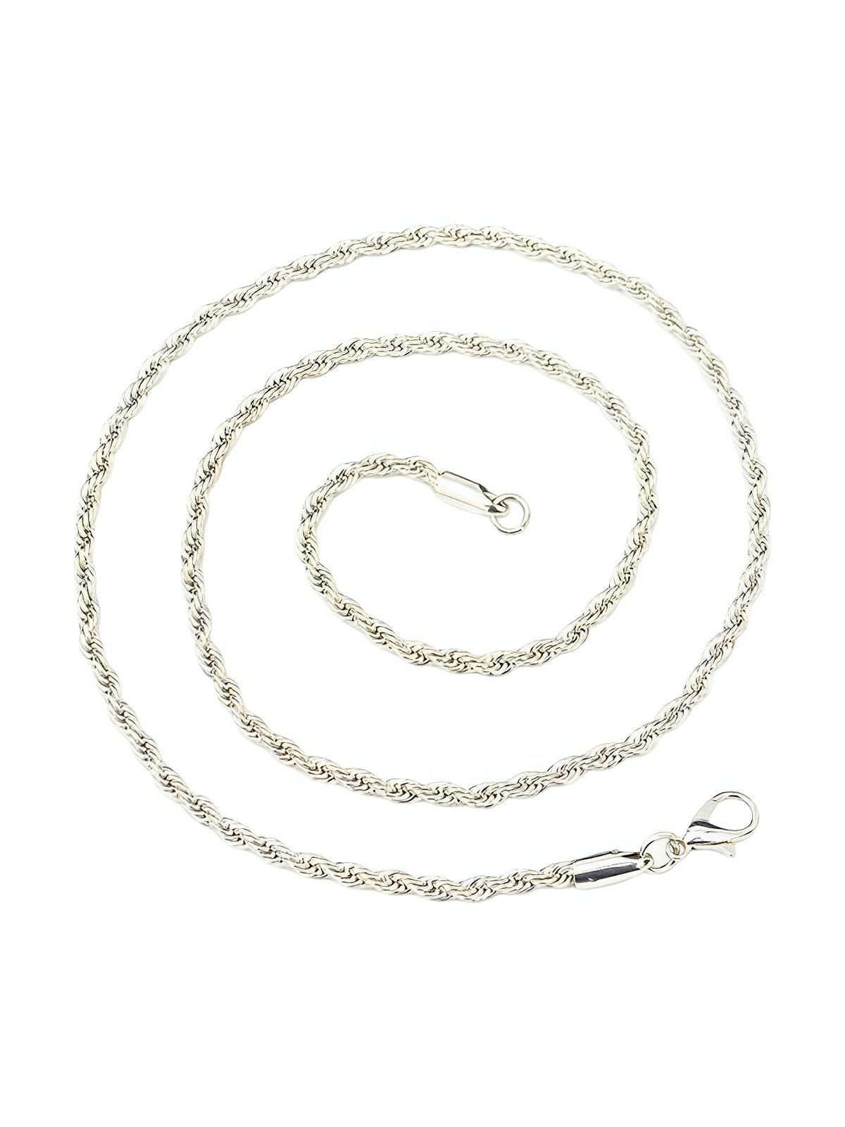 Collier double torsade en titane, plaqué argent, look populaire, modèle Django - Collier - Argent 60 cm