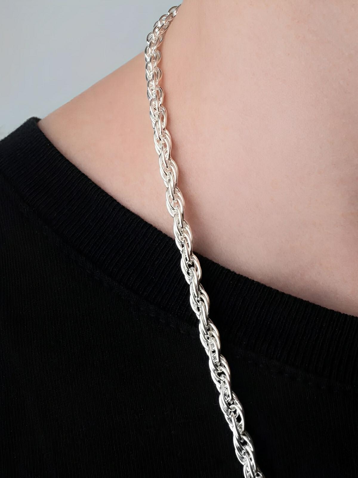 Collier double torsade en titane, plaqué argent, look populaire, modèle Django - Collier - Argent 60 cm
