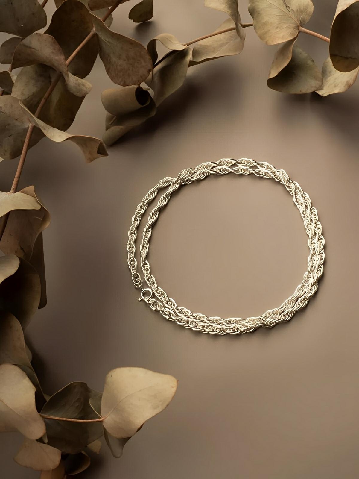 Collier double torsade en titane, plaqué argent, look populaire, modèle Django - Collier - Argent 60 cm