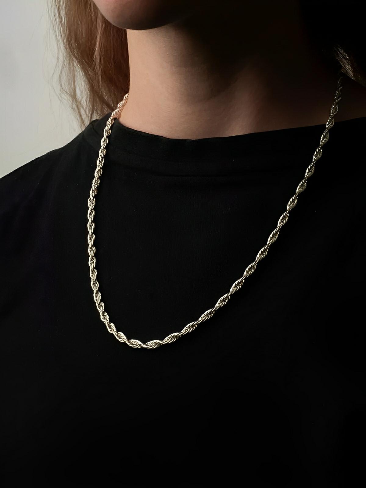 Collier double torsade en titane, plaqué argent, look populaire, modèle Django - Collier - Argent 60 cm
