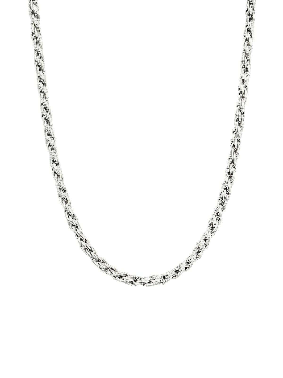 Collier double torsade en titane, plaqué argent, look populaire, modèle Django - Collier - Argent 60 cm