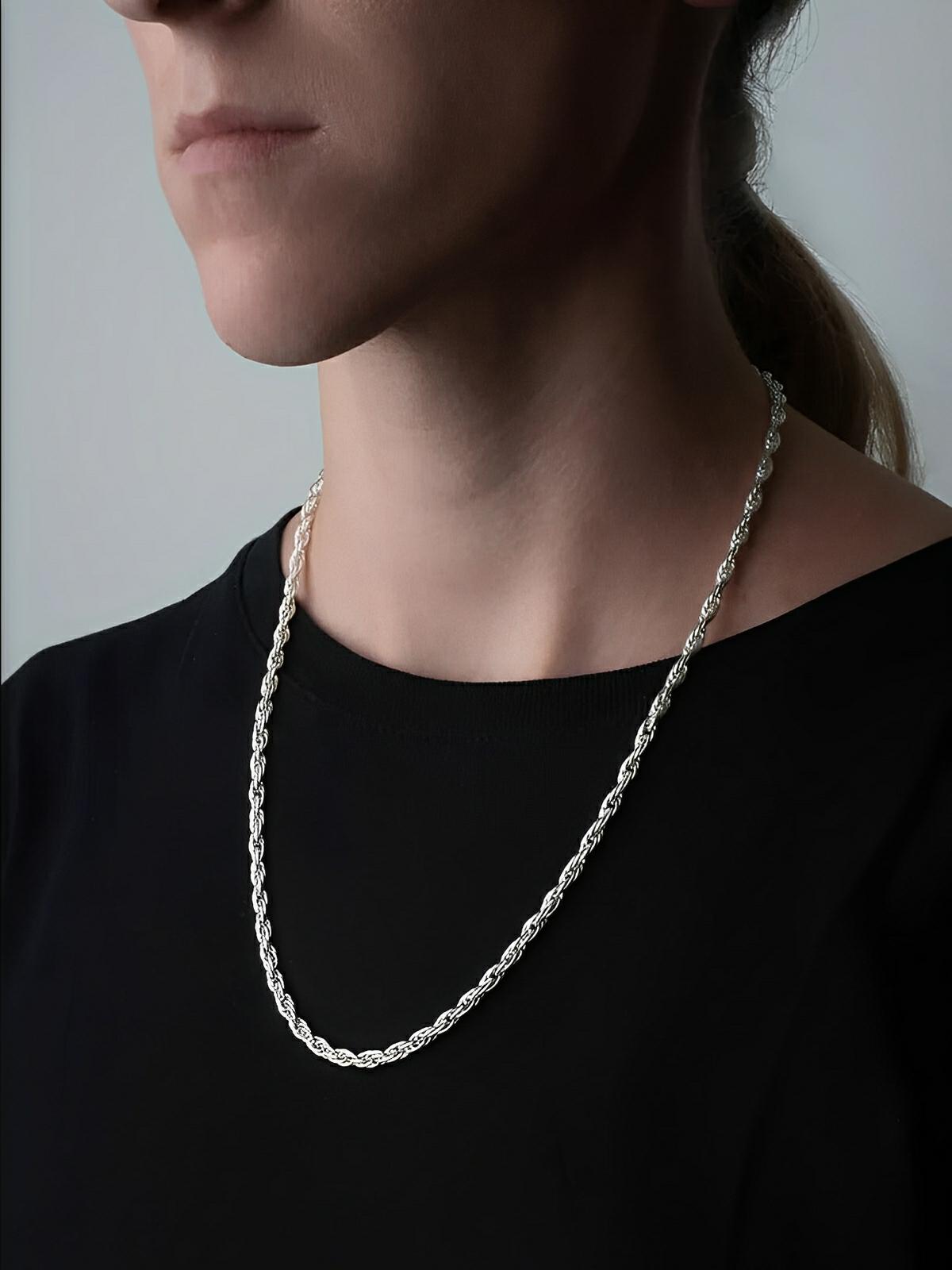Collier double torsade en titane, plaqué argent, look populaire, modèle Django - Collier - Argent 60 cm