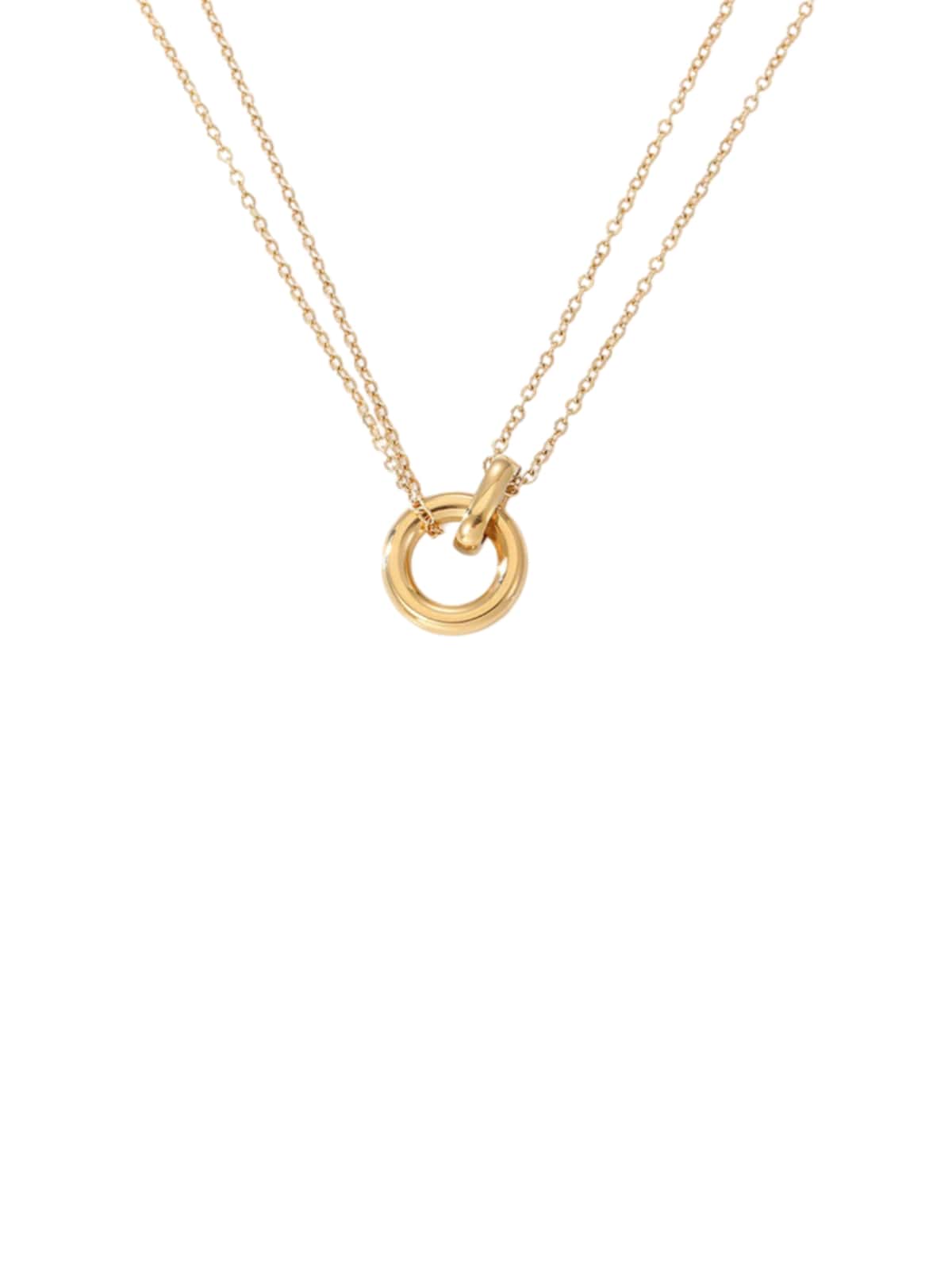 Collier en acier inoxydable, pendentif rond géométrique, chaîne double fine, or et argent, style tendance, modèle Mariana - Collier - Or 42 - 50cm