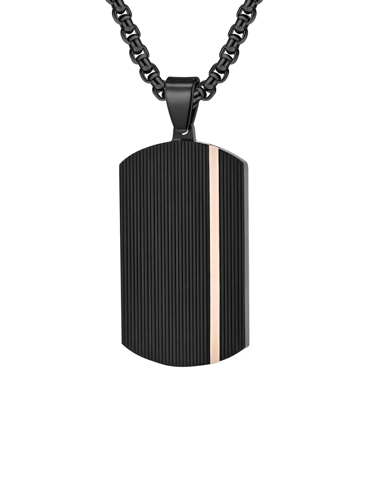 Collier en acier inoxydable, plaque militaire noir à reliefs, chaîne vénitienne, homme moderne, modèle Marius - Collier - Noir et or rosé 60 cm