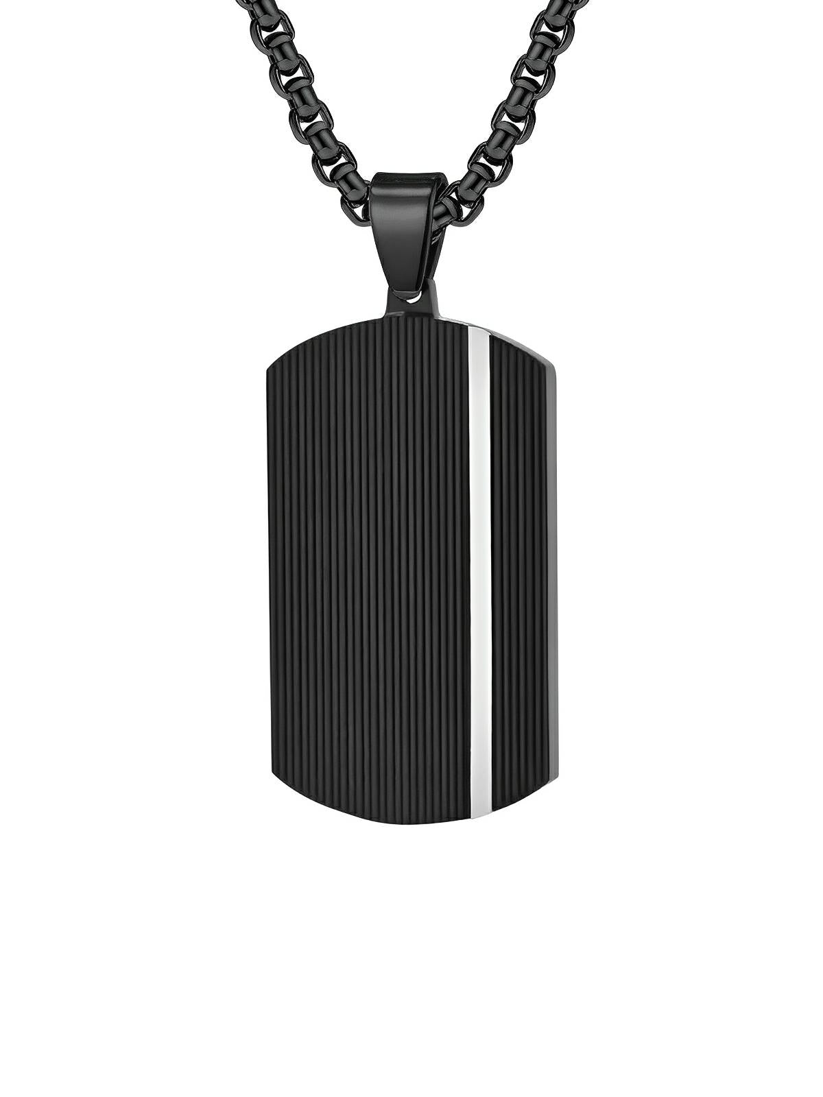 Collier en acier inoxydable, plaque militaire noir à reliefs, chaîne vénitienne, homme moderne, modèle Marius - Collier - Noir et argent 60 cm