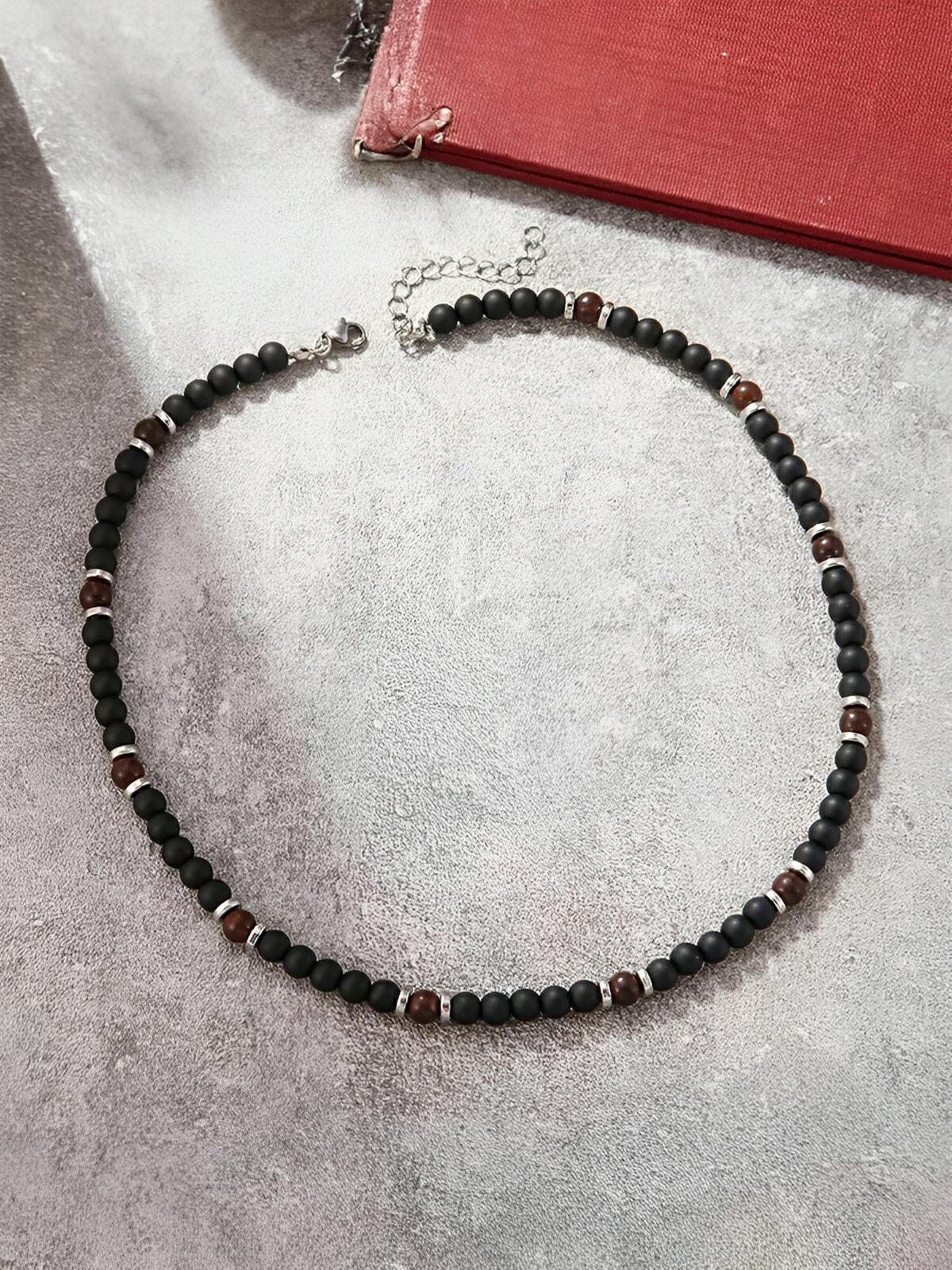 Collier en pierres naturelles, alliance de l'onyx et de l'oeil de tigre, modèle Lastin - Collier - Noir 41 - 50 cm
